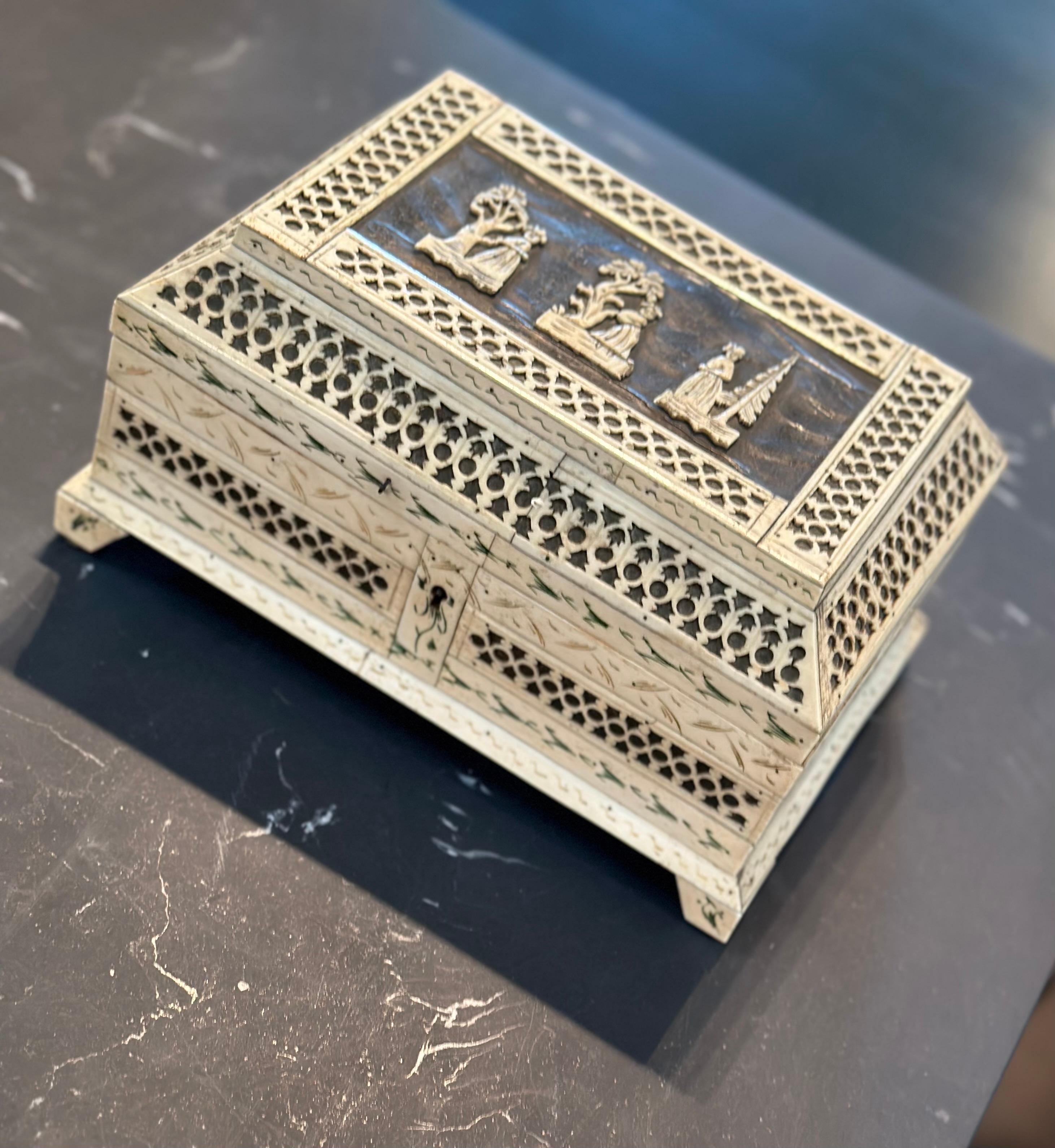 Early 19th Century Russian Stained and Hand Carved Bone Table Casket 1