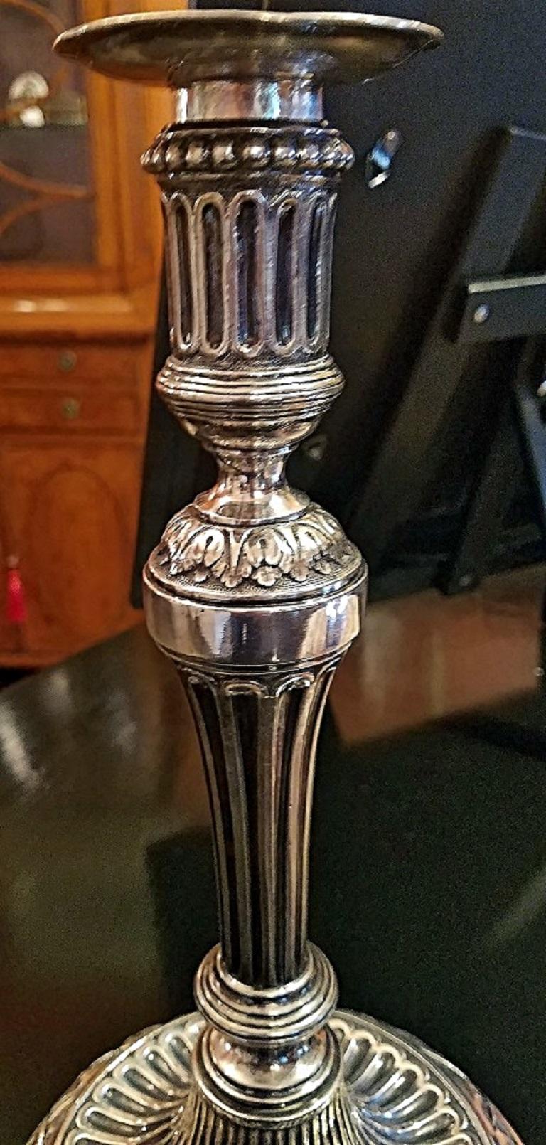 Georgian Early 19th Century Russian Sterling Silver Candlesticks, Pair