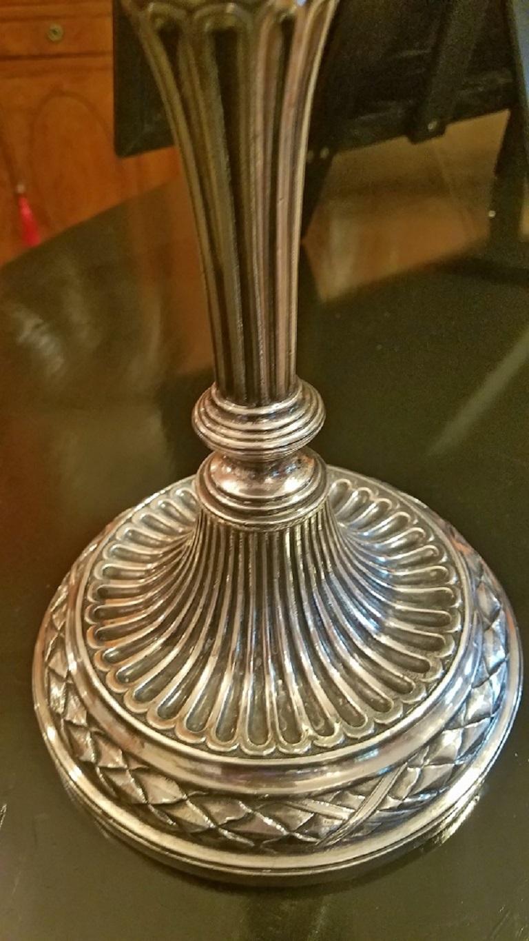 Cast Early 19th Century Russian Sterling Silver Candlesticks, Pair