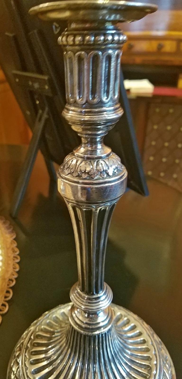 Early 19th Century Russian Sterling Silver Candlesticks, Pair In Good Condition In Dallas, TX