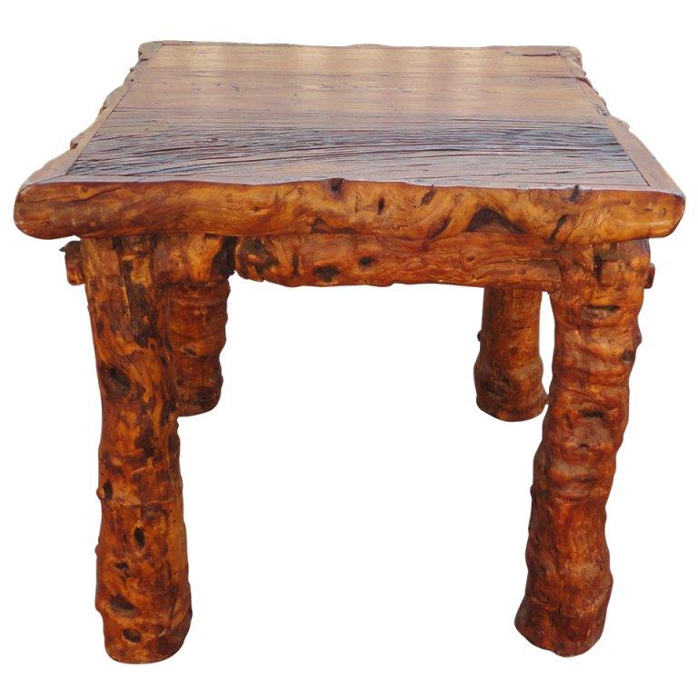 Early 19th Century Rustic Burl and Log Plank Top Table
