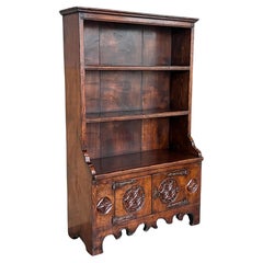 Early 19th Century Rustic-Country Spanish Open Bookcase with Gothic Reliefs
