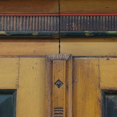 Early 19th Century Rustic Farmhouse Painted Folk Art Bridal Cabinet in Yellow