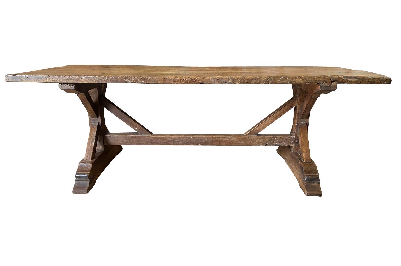 Early 19th Century Rustic French Farm Table, Trestle Table In Good Condition In Atlanta, GA