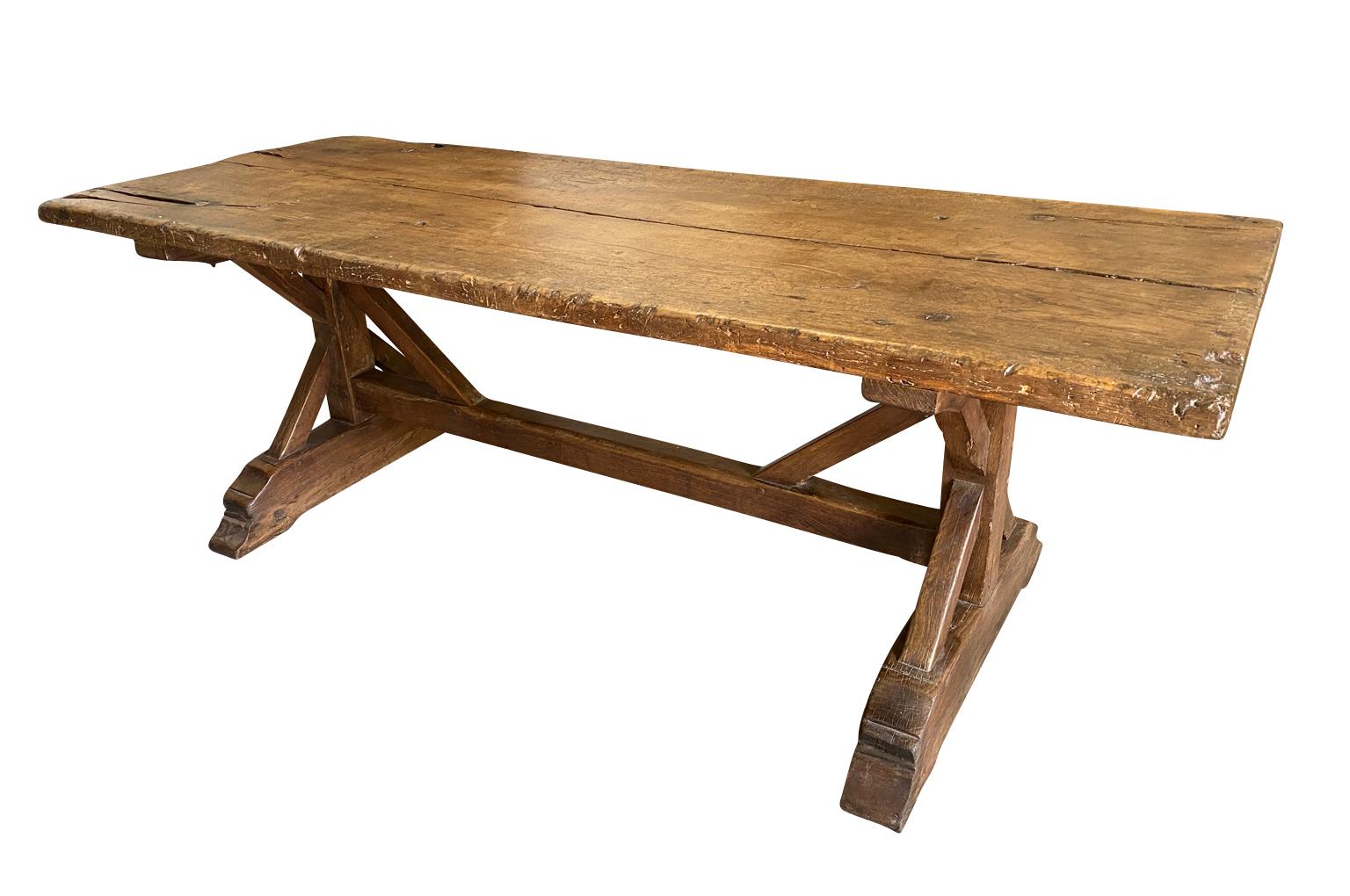Oak Early 19th Century Rustic French Farm Table, Trestle Table