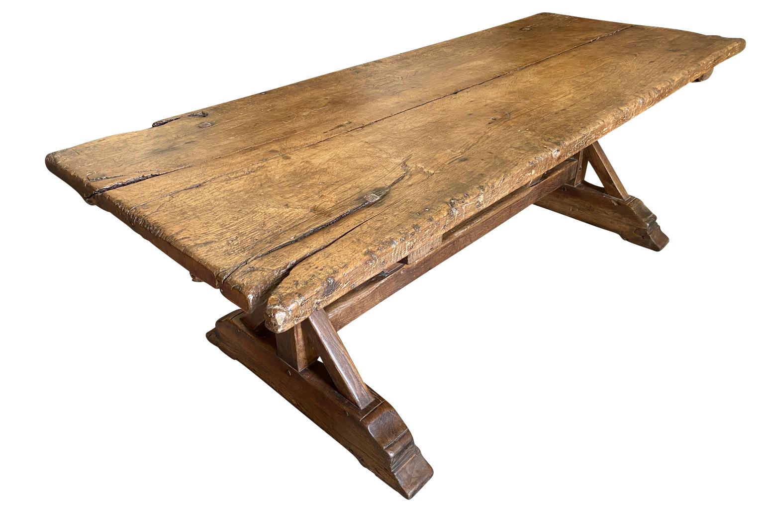 Early 19th Century Rustic French Farm Table, Trestle Table 1