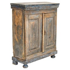 Early 19th Century Rustic Original Blue Painted Narrow Cabinet Sideboard