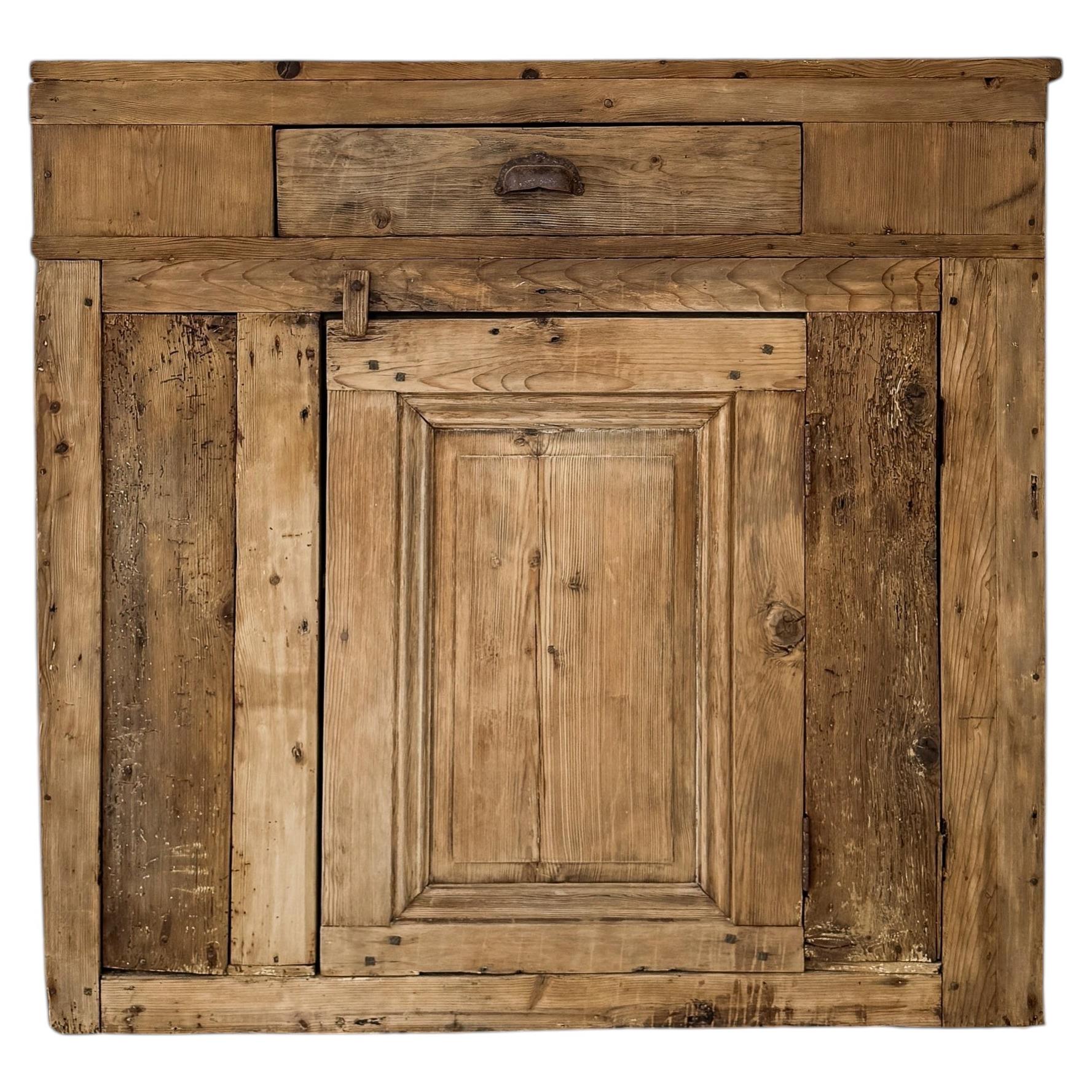 Early 19th Century Rustic Pine Alpine Cabinet with Single Drawer
