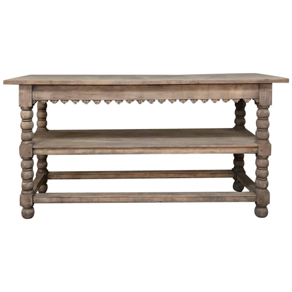 Early 19th Century Rustic Renaissance Stripped Oak Counter, Drapery Table