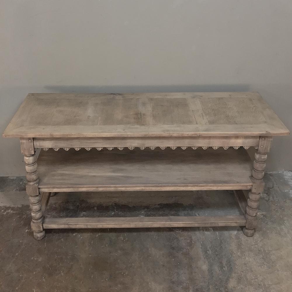 Early 19th Century Rustic Renaissance Stripped Oak Counter, Drapery Table 1
