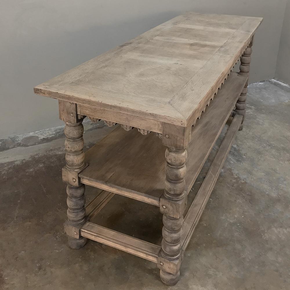 Early 19th Century Rustic Renaissance Stripped Oak Counter, Drapery Table 2