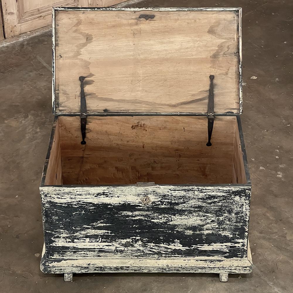 Wrought Iron Early 19th Century Rustic Swedish Painted Trunk ~ Blanket Chest ~ Coffee Table For Sale