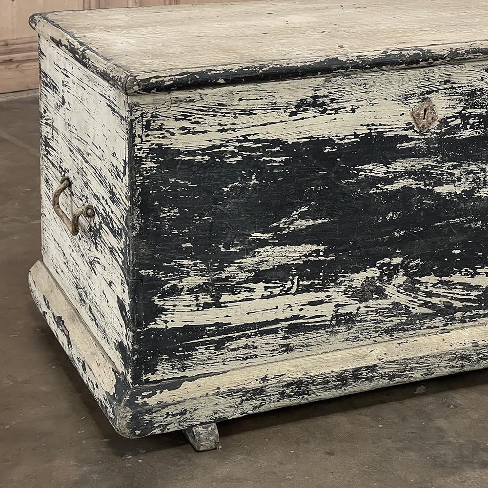 Early 19th Century Rustic Swedish Painted Trunk ~ Blanket Chest ~ Coffee Table For Sale 3