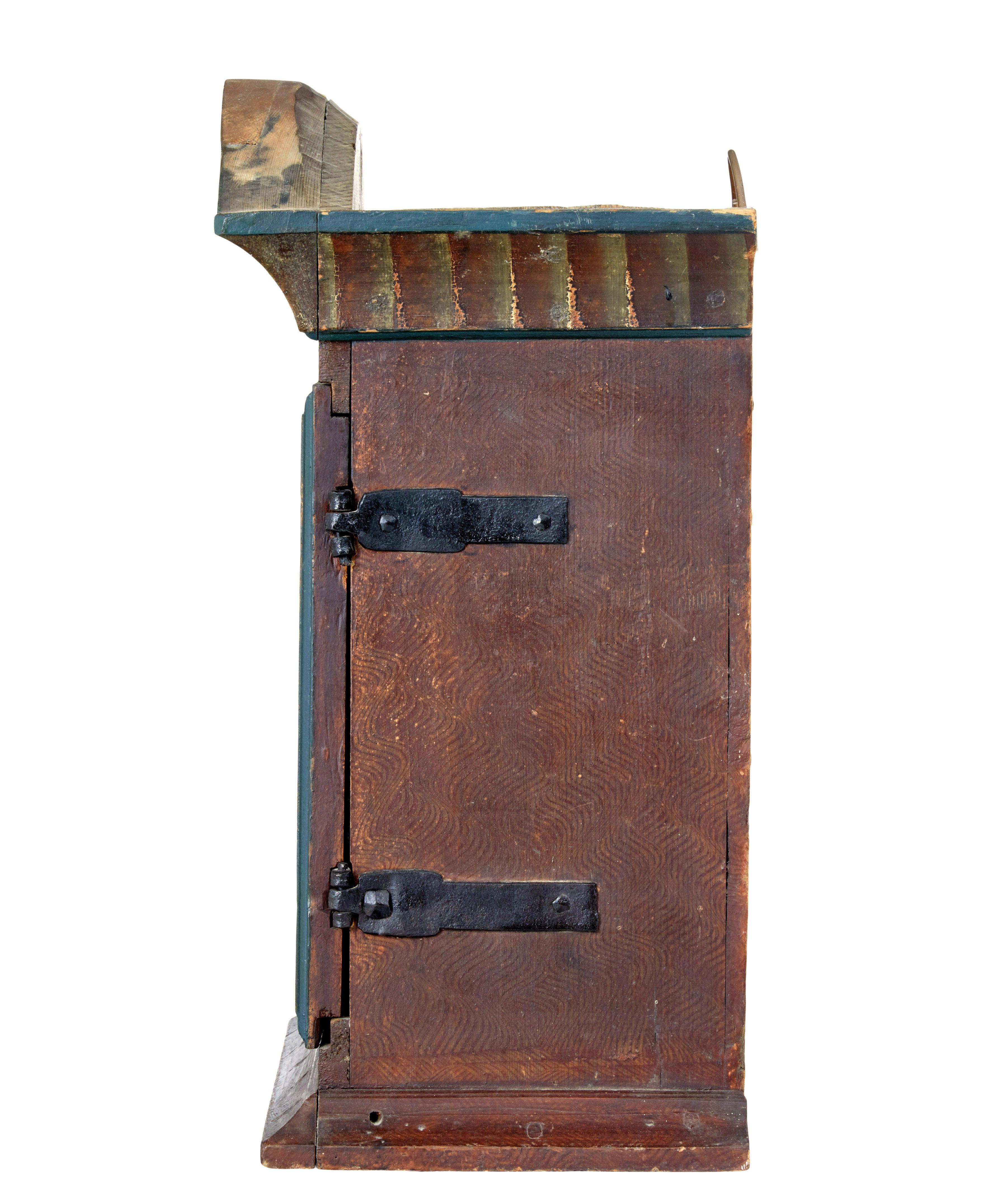 19th Century Early 19th century rustic Swedish painted wall cupboard For Sale