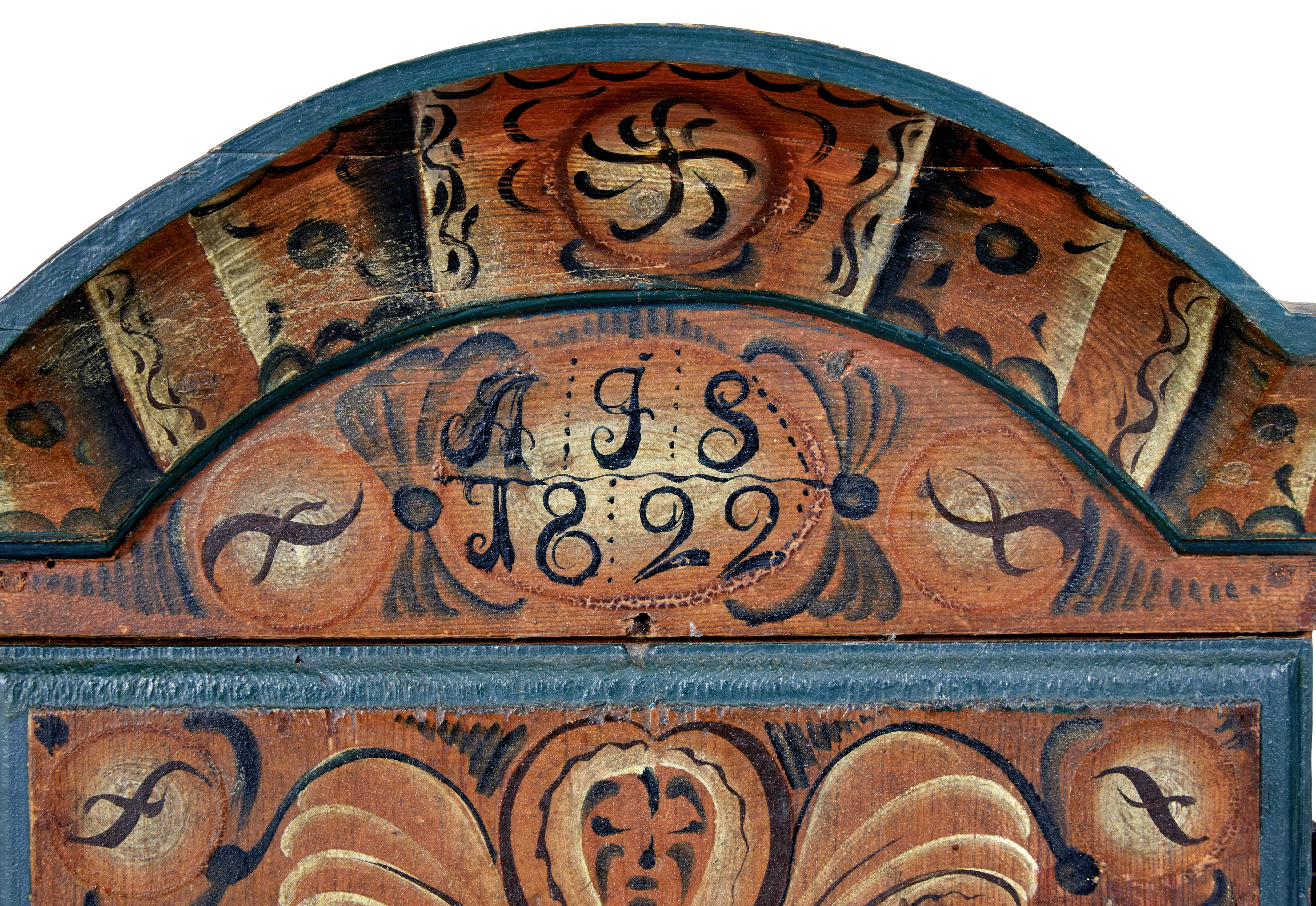 Pine Early 19th century rustic Swedish painted wall cupboard For Sale