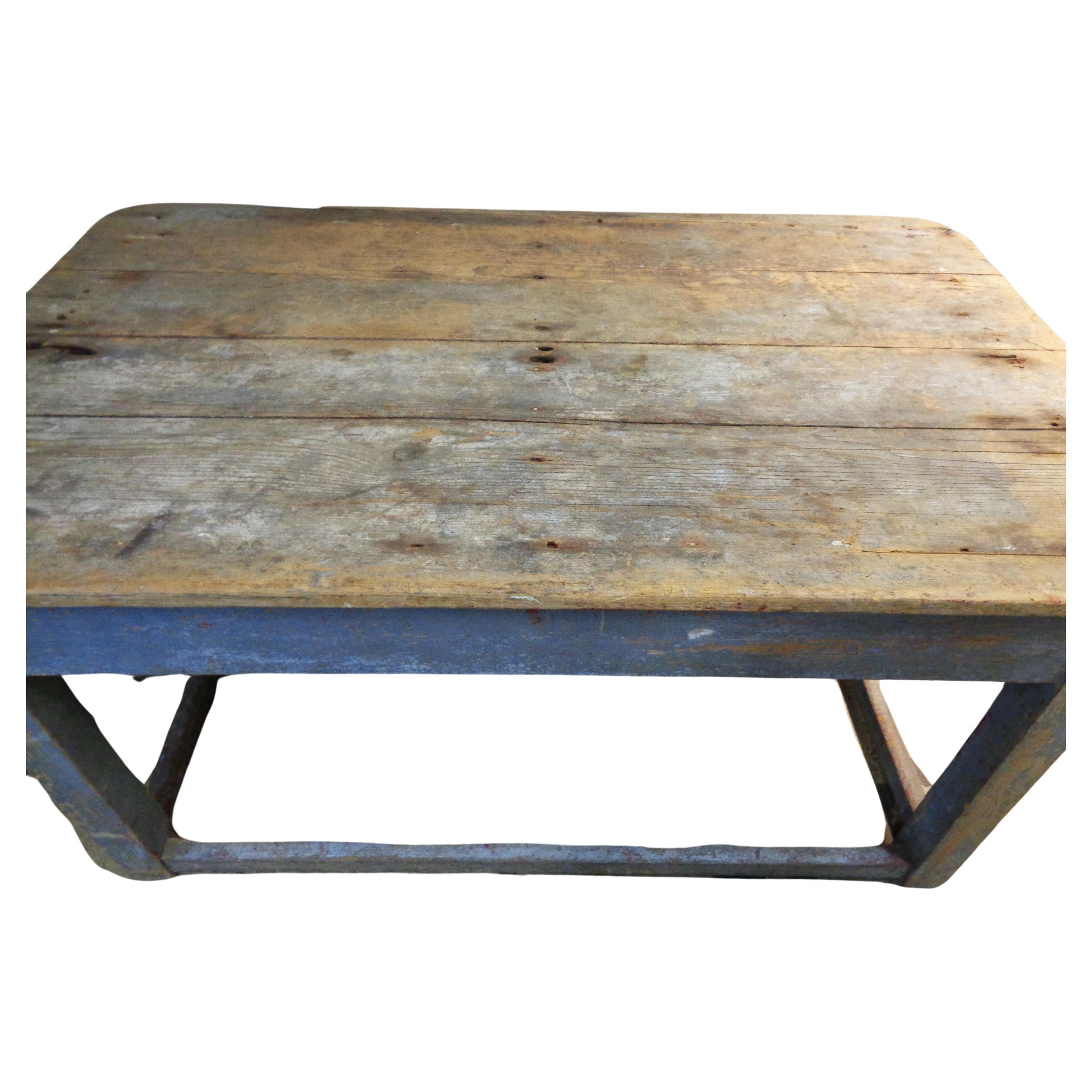  Early 19th Century Original Blue Painted Rustic Work Table  For Sale 3