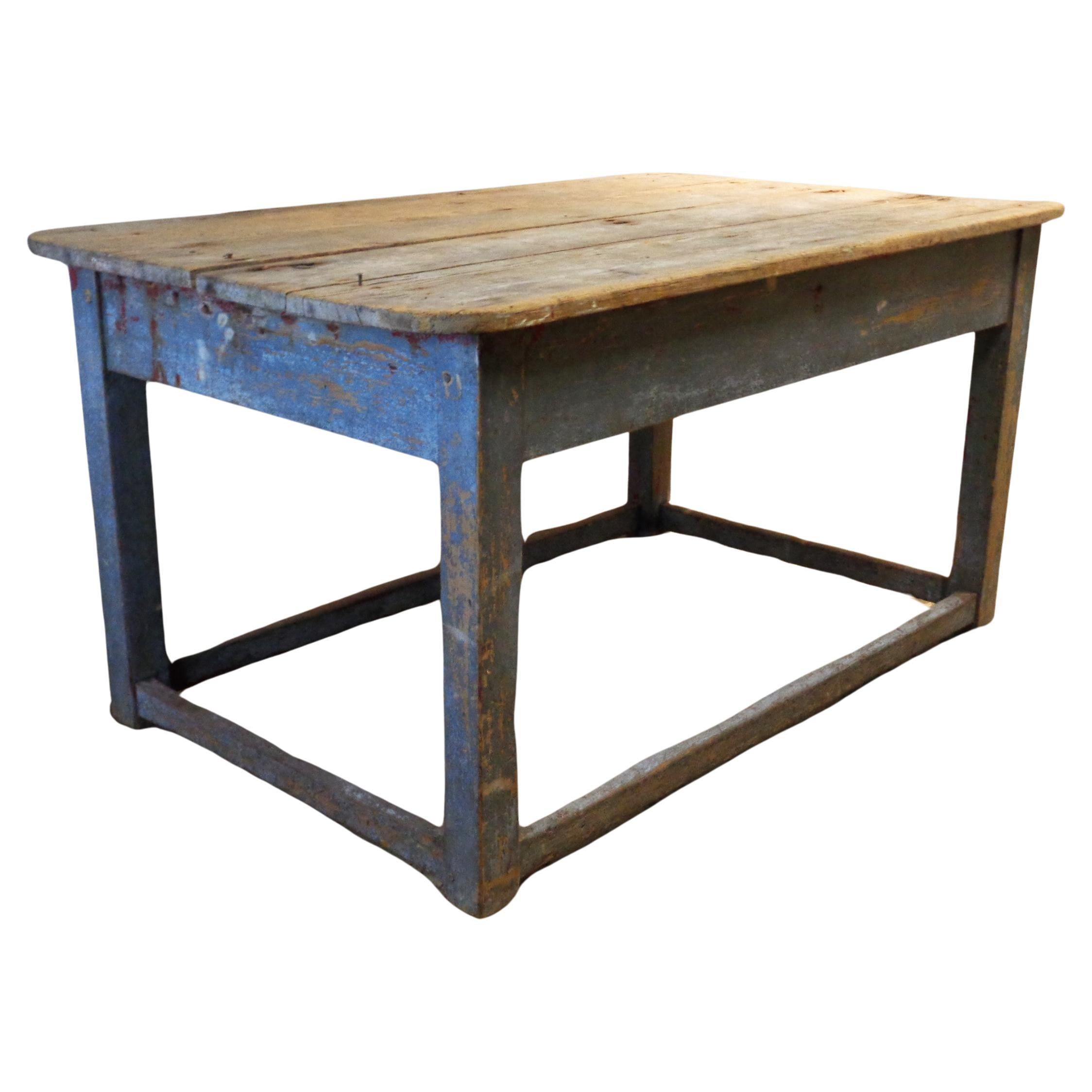  Early 19th Century Original Blue Painted Rustic Work Table  For Sale 4
