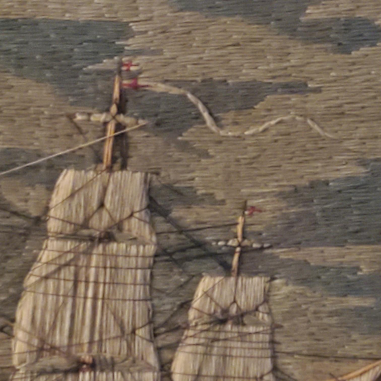 Hand-Crafted Early 19th Century Sailor's Woolwork of Ship in Wild Seas, circa 1840