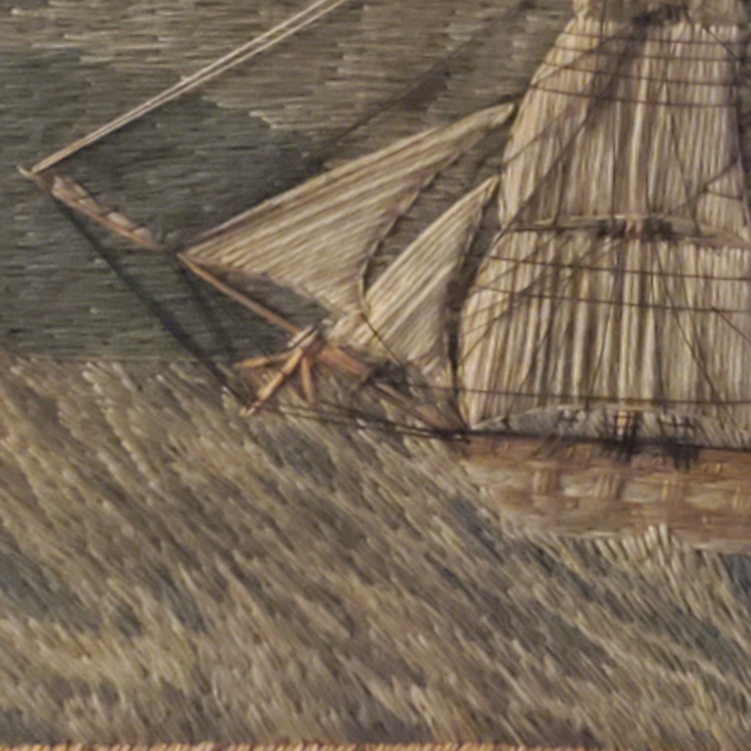 Mid-19th Century Early 19th Century Sailor's Woolwork of Ship in Wild Seas, circa 1840