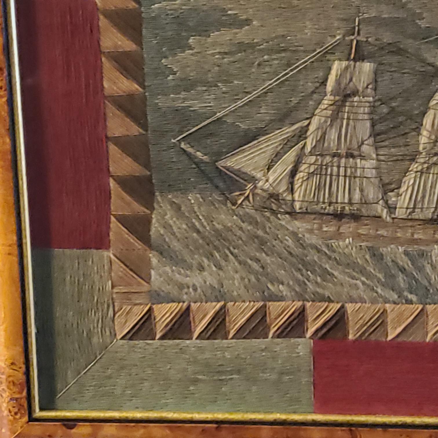 Early 19th Century Sailor's Woolwork of Ship in Wild Seas, circa 1840 1