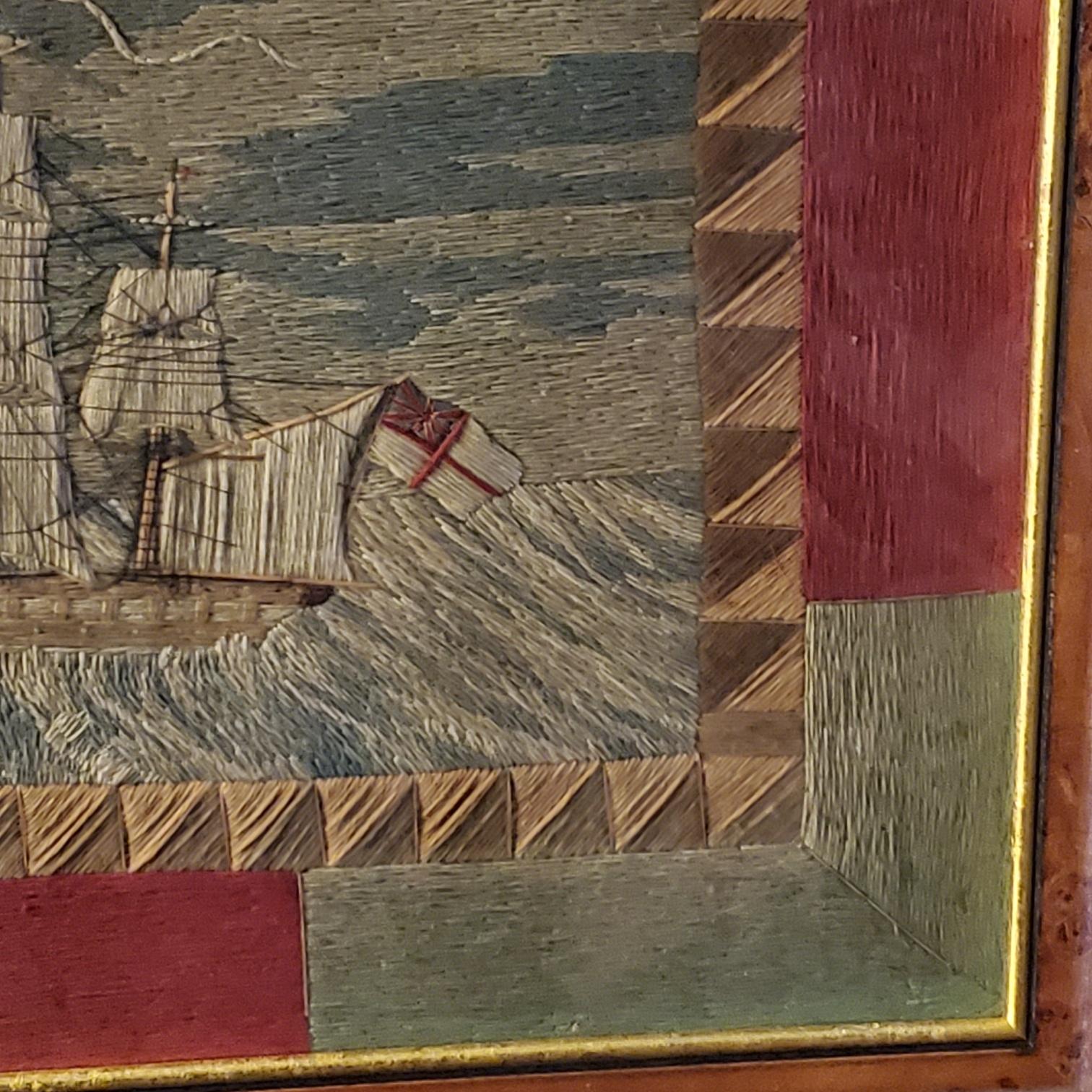 Early 19th Century Sailor's Woolwork of Ship in Wild Seas, circa 1840 2