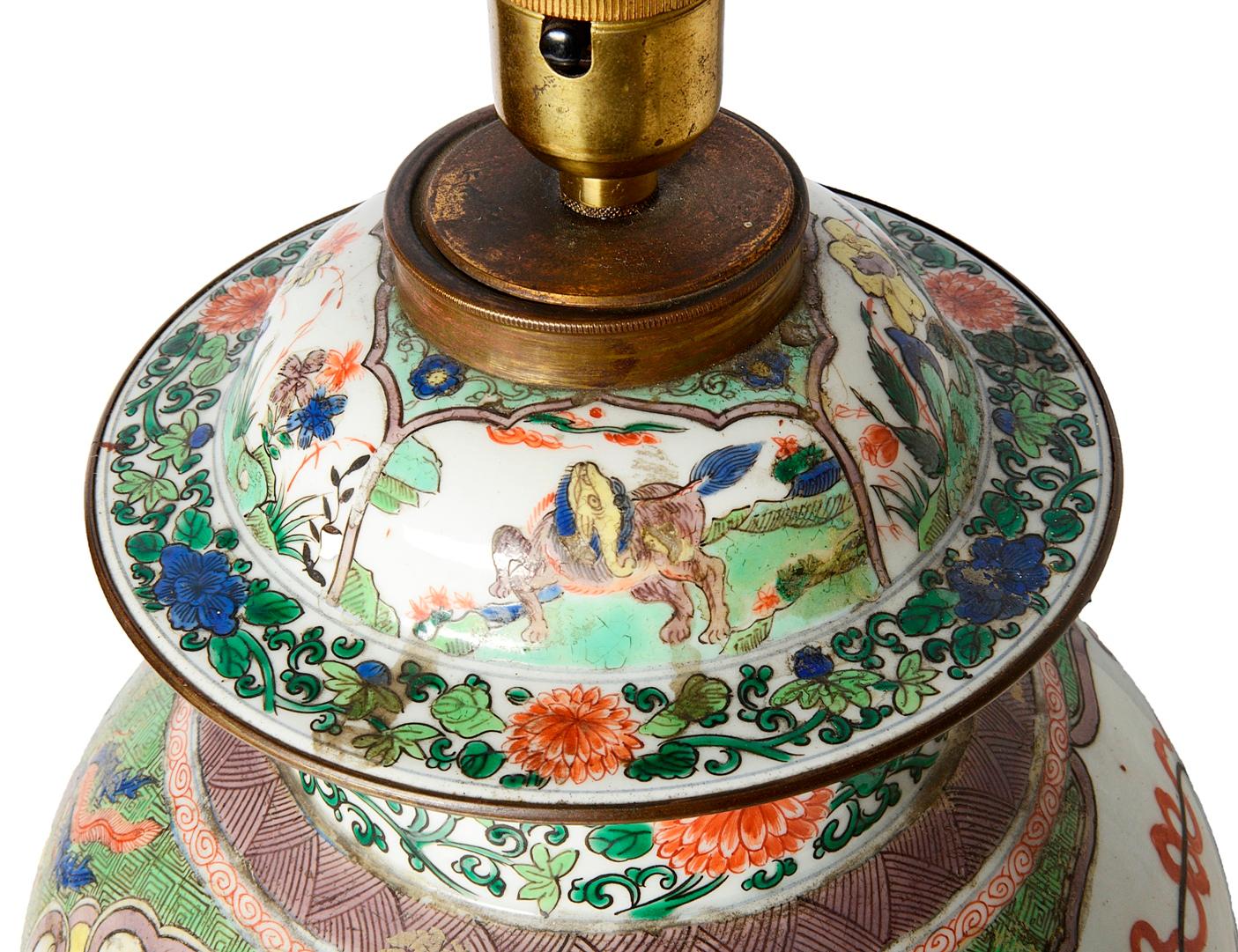 Early 19th Century Samson Famille Verte Style Lidded Vase / Lamp For Sale 3