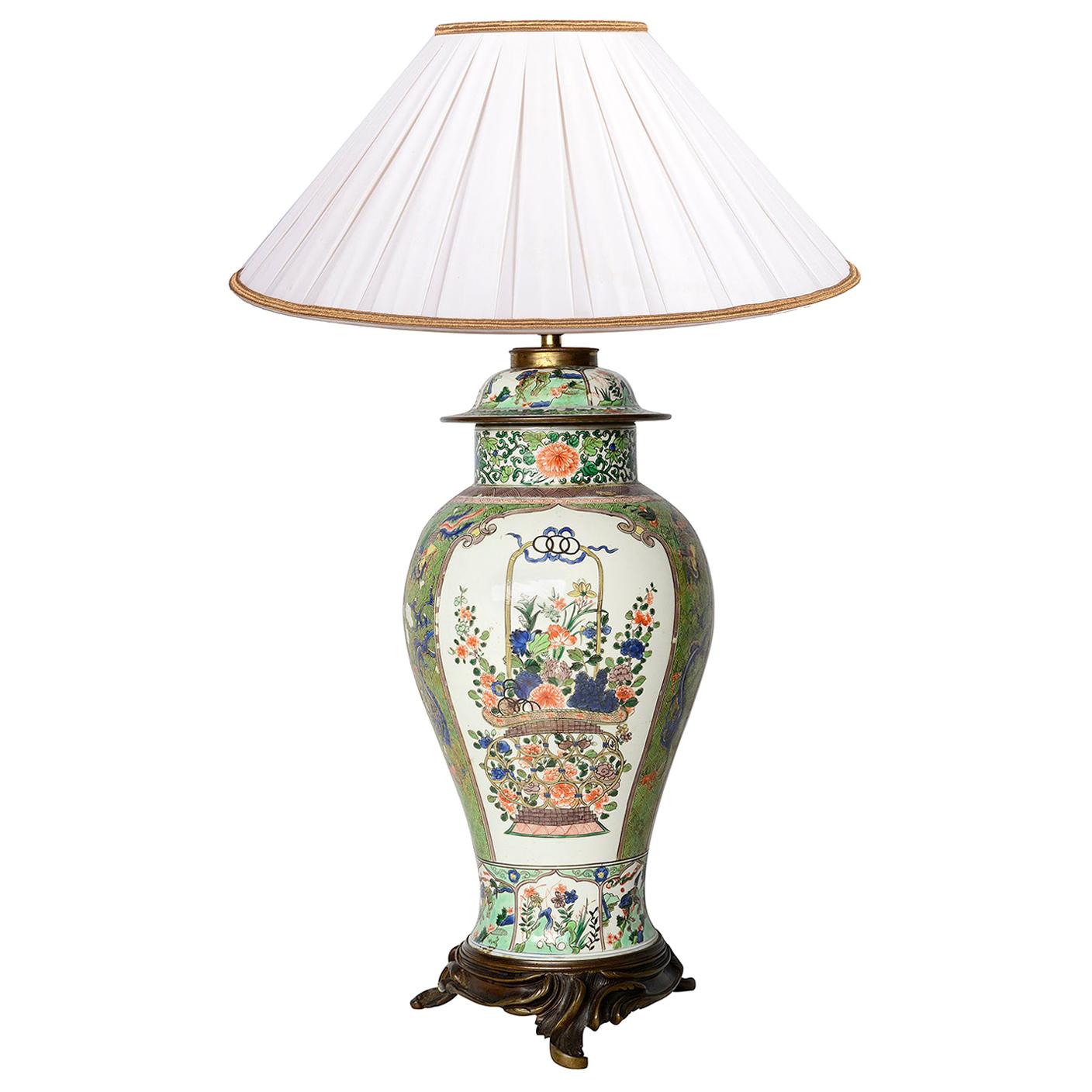 Early 19th Century Samson Famille Verte Style Lidded Vase / Lamp For Sale