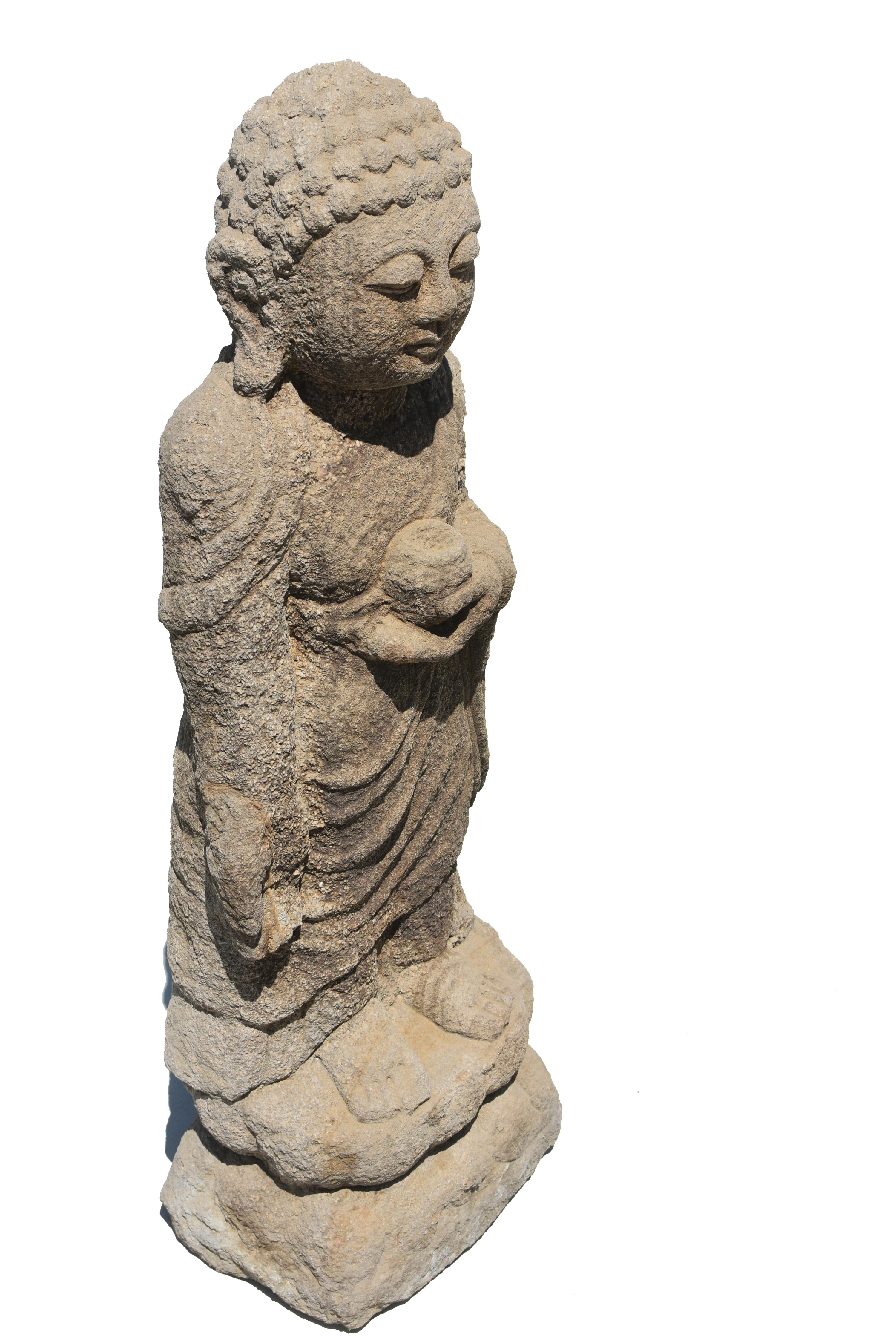 Early 19th Century Sandstone Buddha In Good Condition In Somis, CA