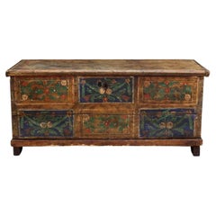 Early 19th Century Scandinavian Hand-Painted Pine Blanket Chest