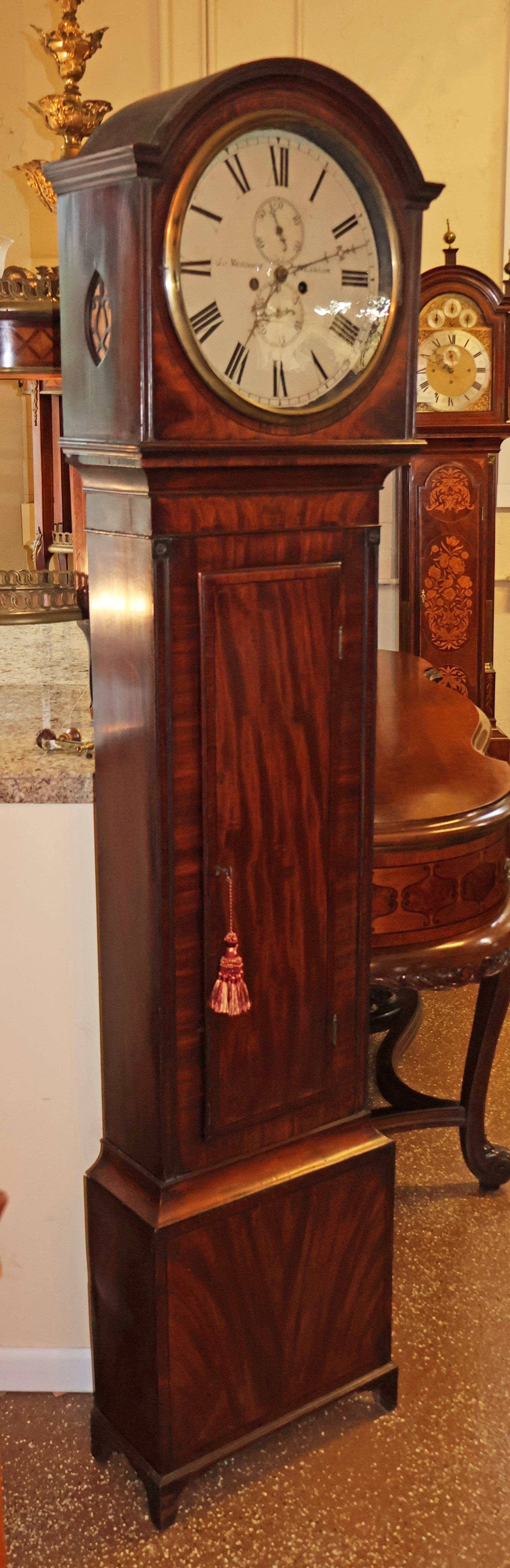 Early 19th Century Scottish Drumhead Tall Case Grandfather Clock Circa 1830 In Good Condition For Sale In Long Branch, NJ