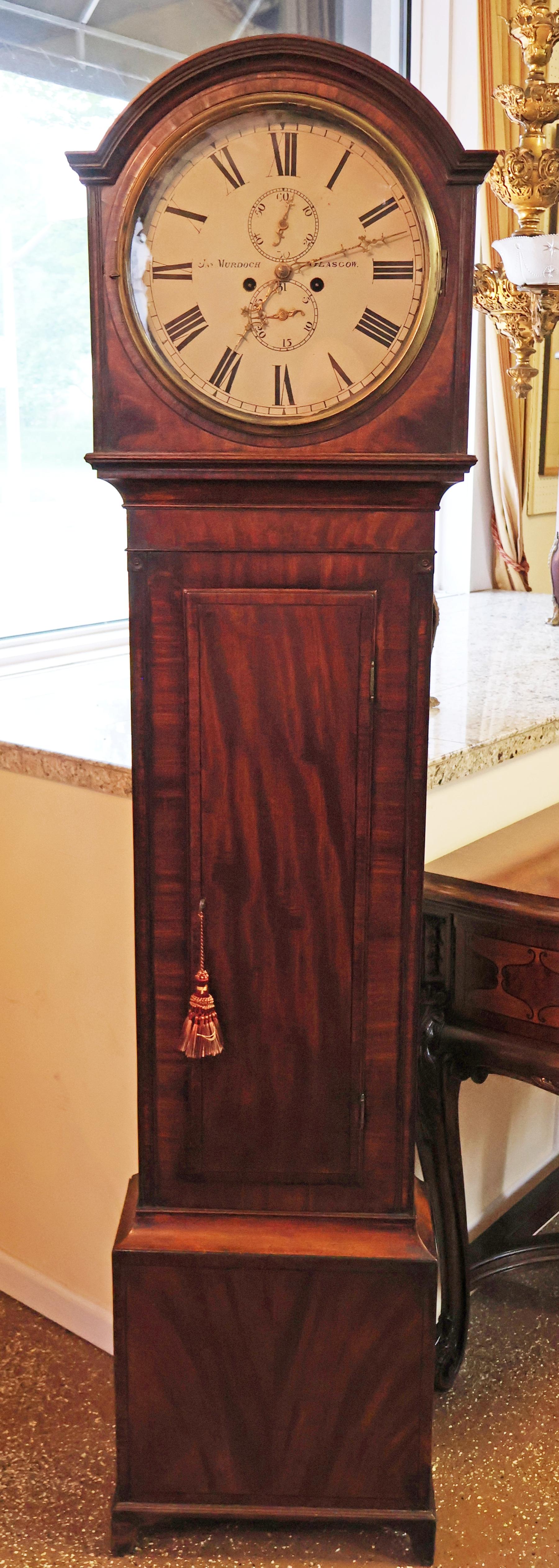 Mid-19th Century Early 19th Century Scottish Drumhead Tall Case Grandfather Clock Circa 1830 For Sale