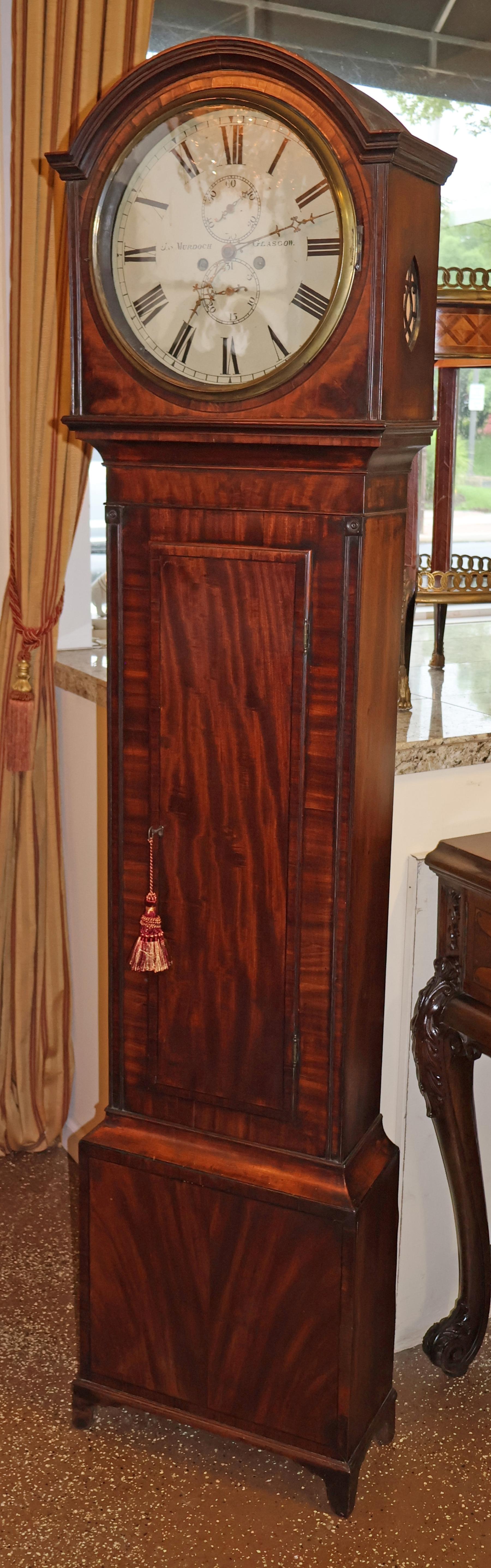 Mahogany Early 19th Century Scottish Drumhead Tall Case Grandfather Clock Circa 1830 For Sale