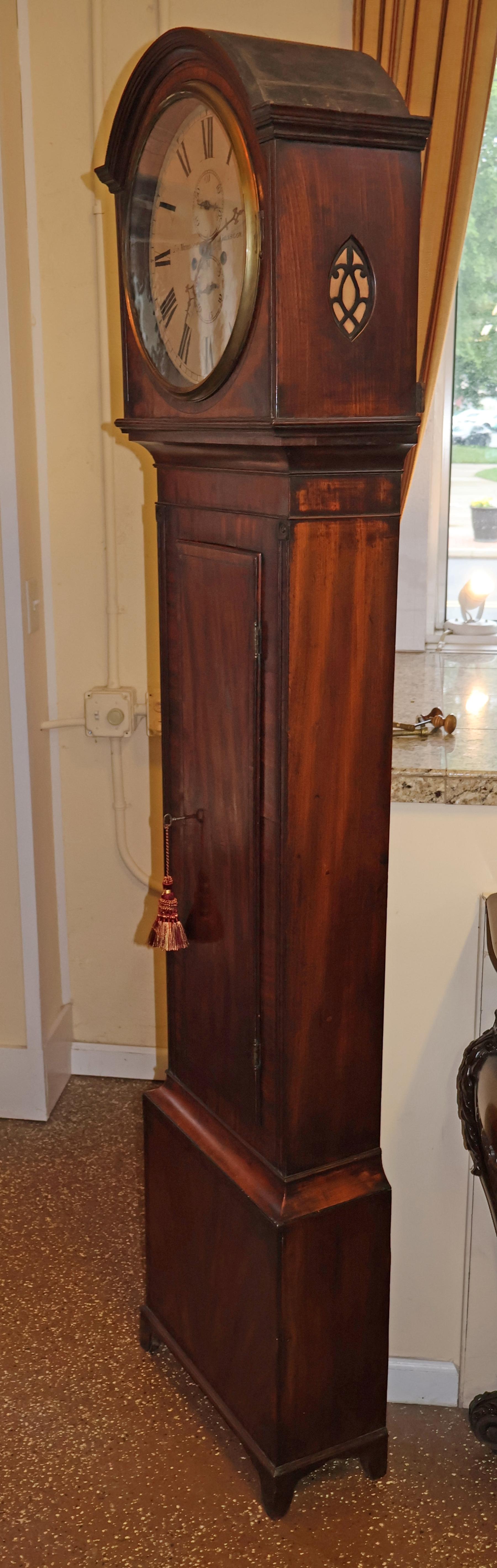 Early 19th Century Scottish Drumhead Tall Case Grandfather Clock Circa 1830 For Sale 1