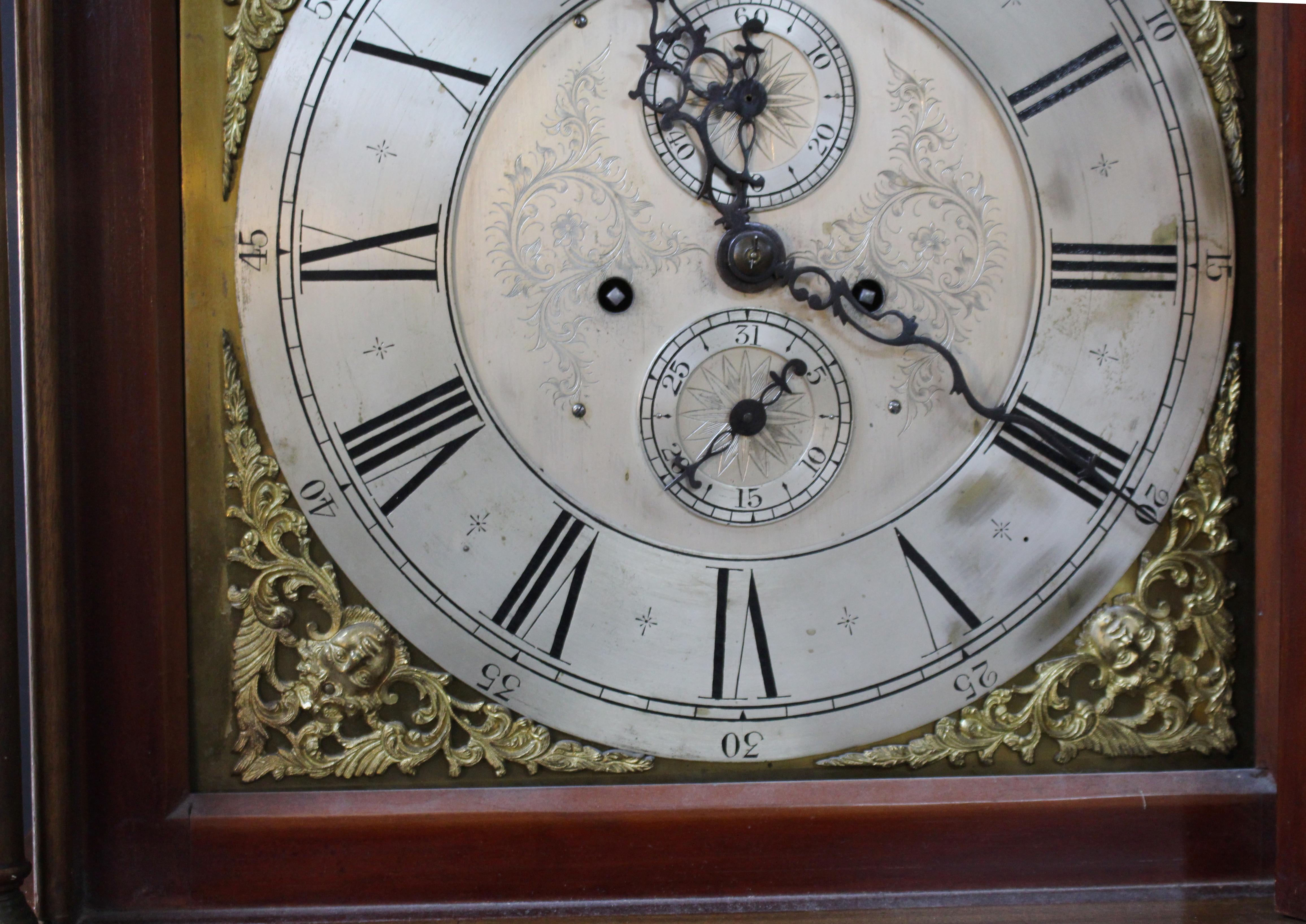 Early 19th Century Scottish Mahogany Longcase Clock with Arched Brass Dial For Sale 5
