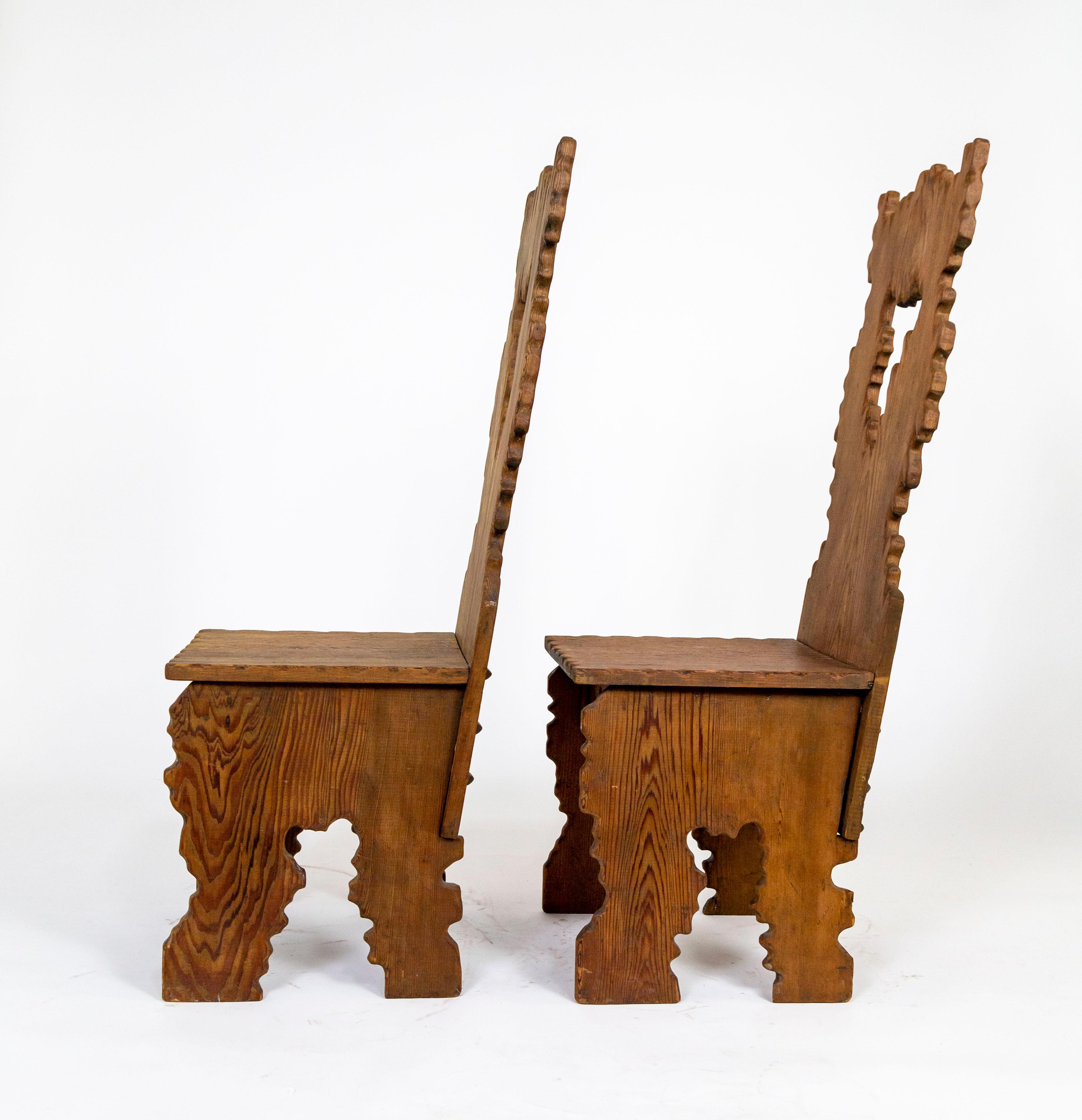 Early 20th Century Sculptural One of a Kind Hand Crafted Fir. Chairs For Sale 2
