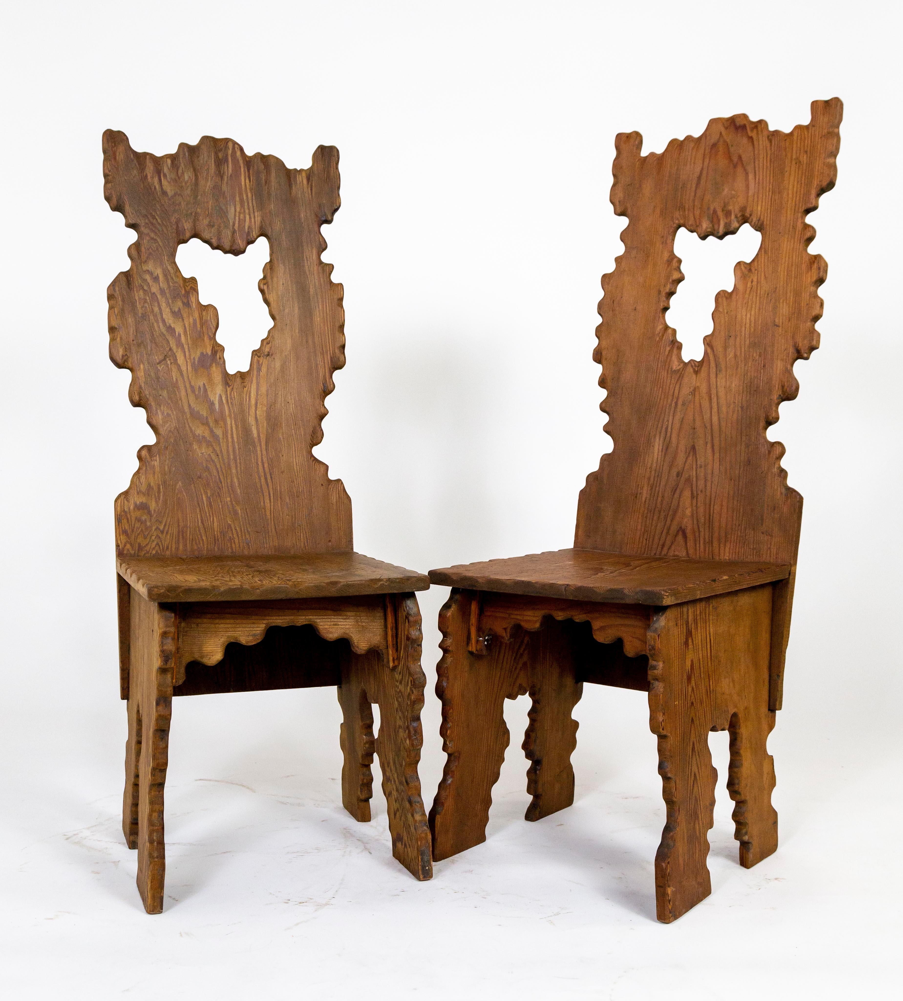 Early 20th Century Sculptural One of a Kind Hand Crafted Fir. Chairs For Sale 3
