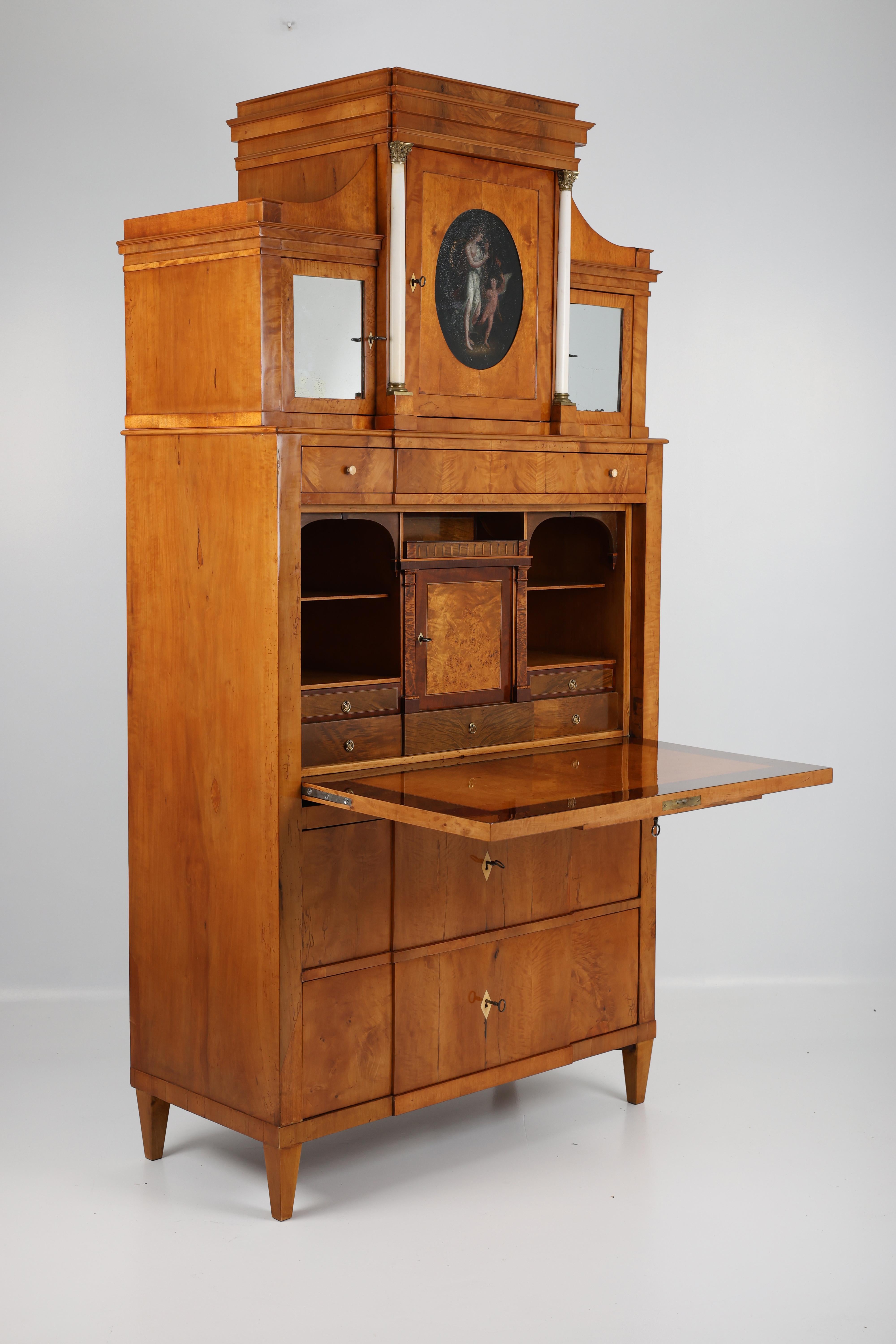 Biedermeier Early 19th Century Secretary, Birch and Birch burl veneered For Sale