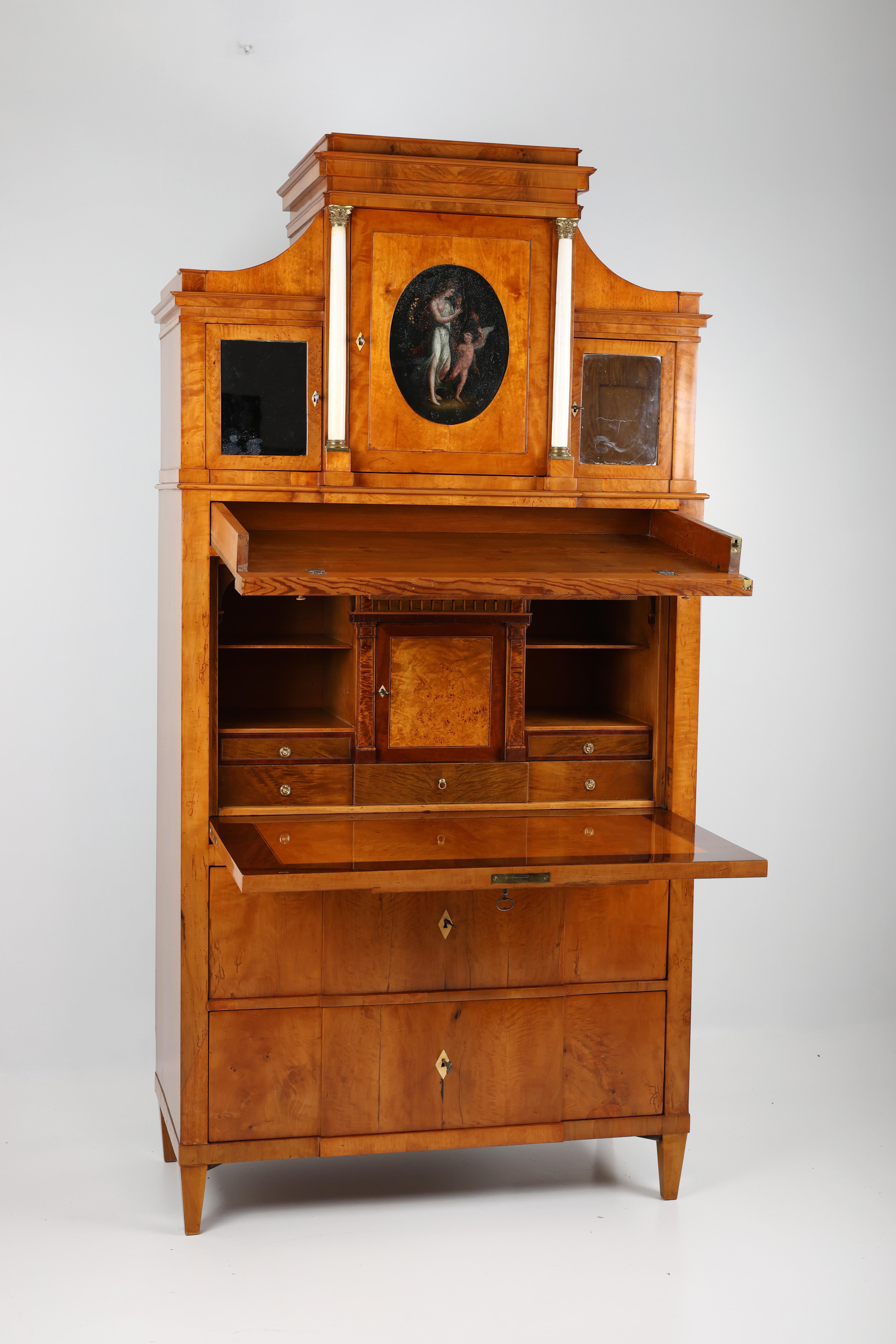 Polished Early 19th Century Secretary, Birch and Birch burl veneered For Sale