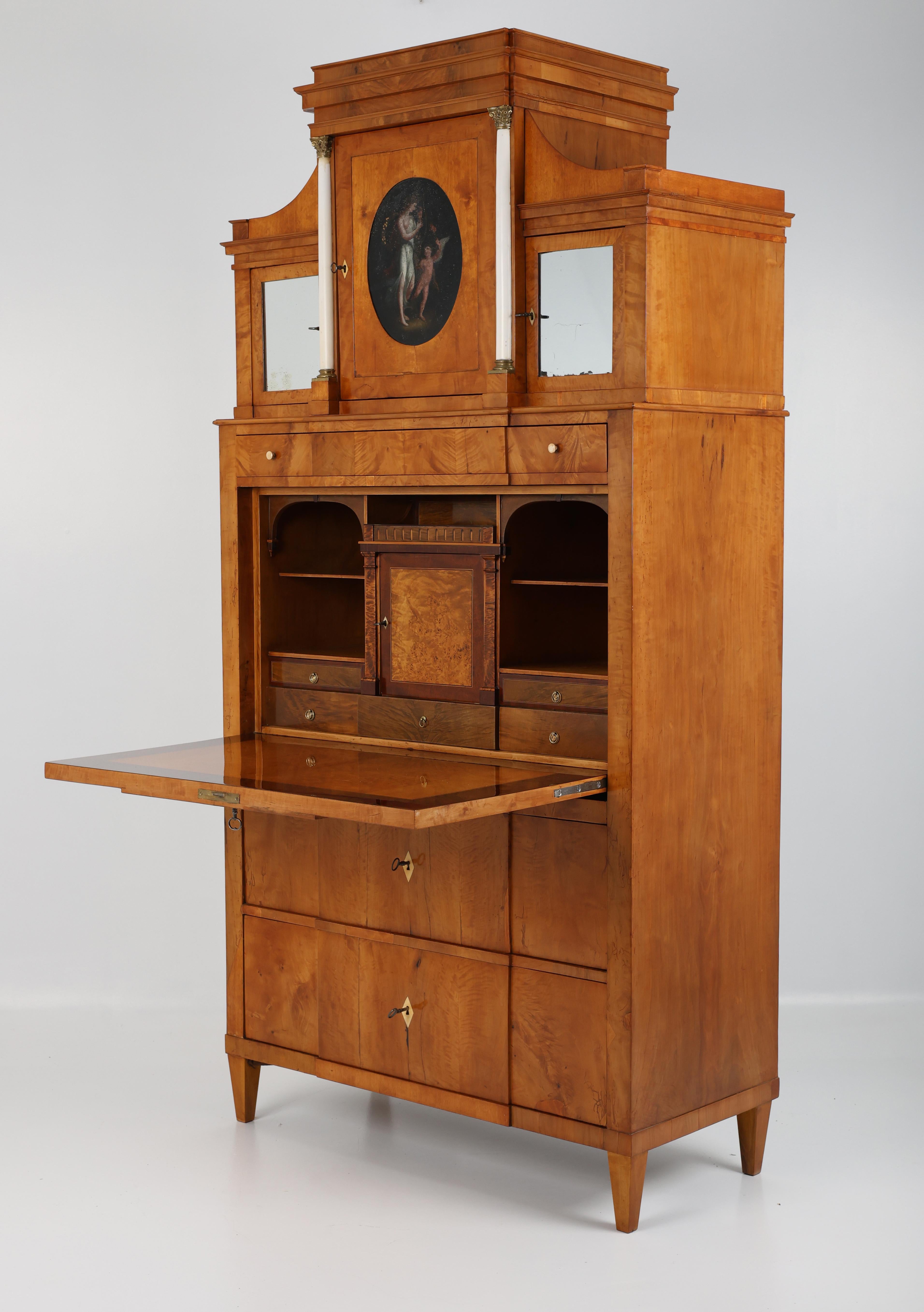Early 19th Century Secretary, Birch and Birch burl veneered For Sale 2