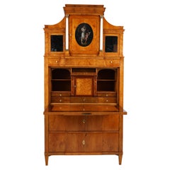 Early 19th Century Secretary, Birch and Birch burl veneered