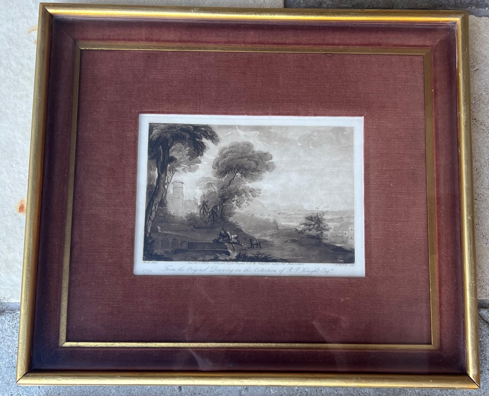 Romantic Early 19th Century Sepia Mezzotint Engravings of Works of Claude Lorraine- Set o For Sale