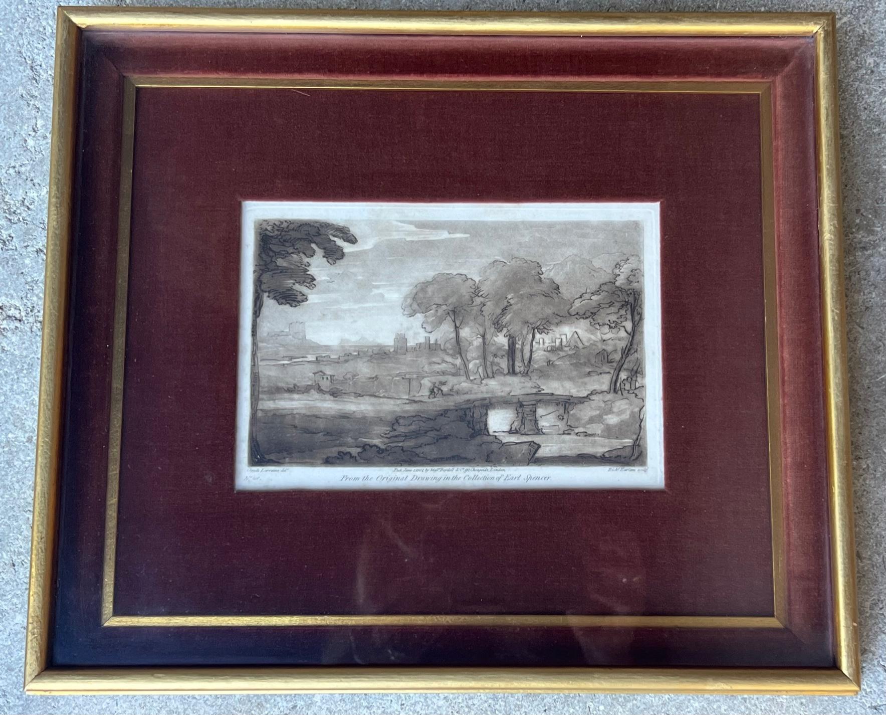 English Early 19th Century Sepia Mezzotint Engravings of Works of Claude Lorraine- Set o For Sale