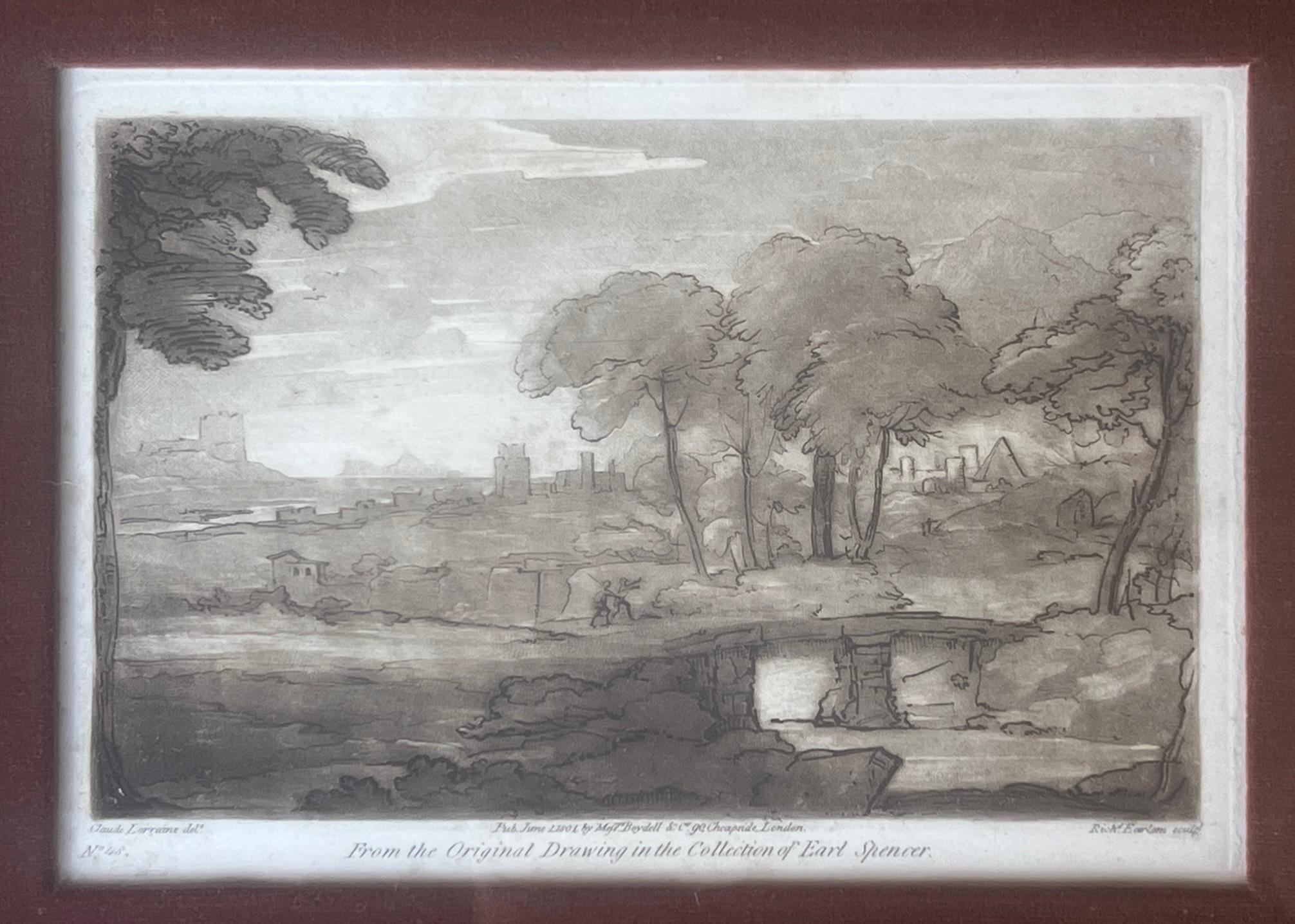 Engraved Early 19th Century Sepia Mezzotint Engravings of Works of Claude Lorraine- Set o For Sale