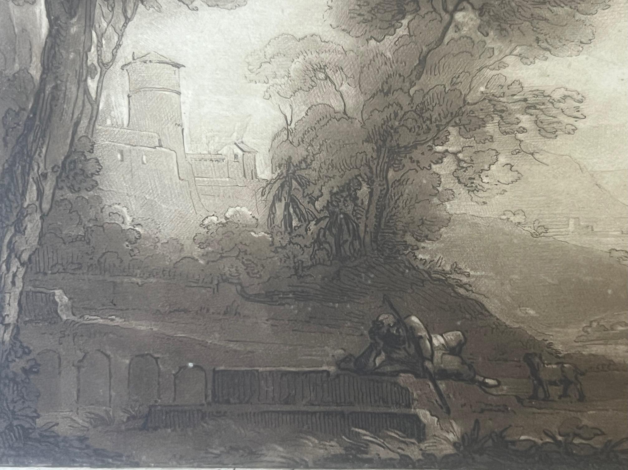 Early 19th Century Sepia Mezzotint Engravings of Works of Claude Lorraine- Set o For Sale 2