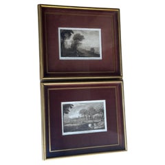 Antique Early 19th Century Sepia Mezzotint Engravings of Works of Claude Lorraine- Set o