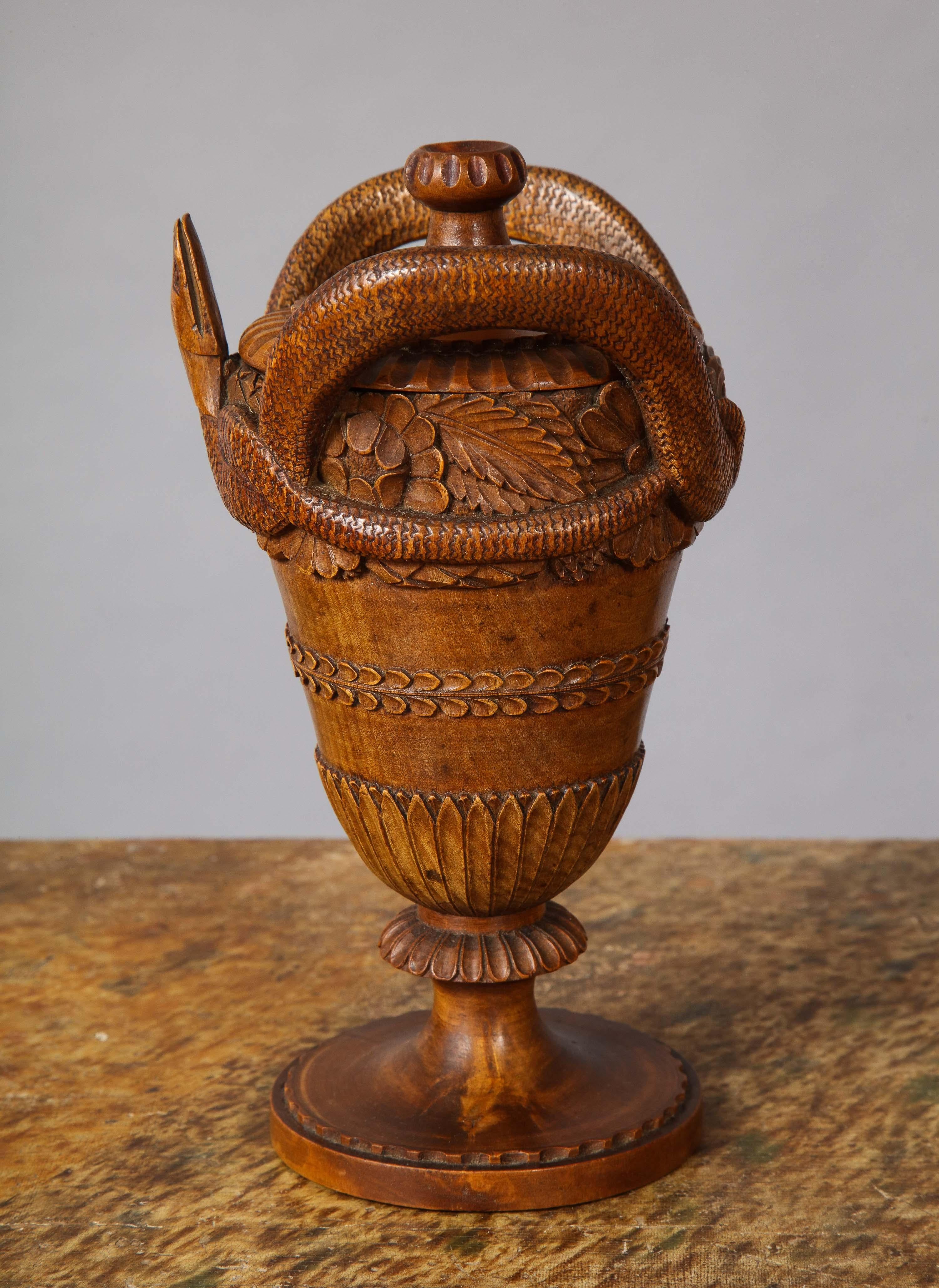 Neoclassical Early 19th Century Serpent Handled Treen Urn