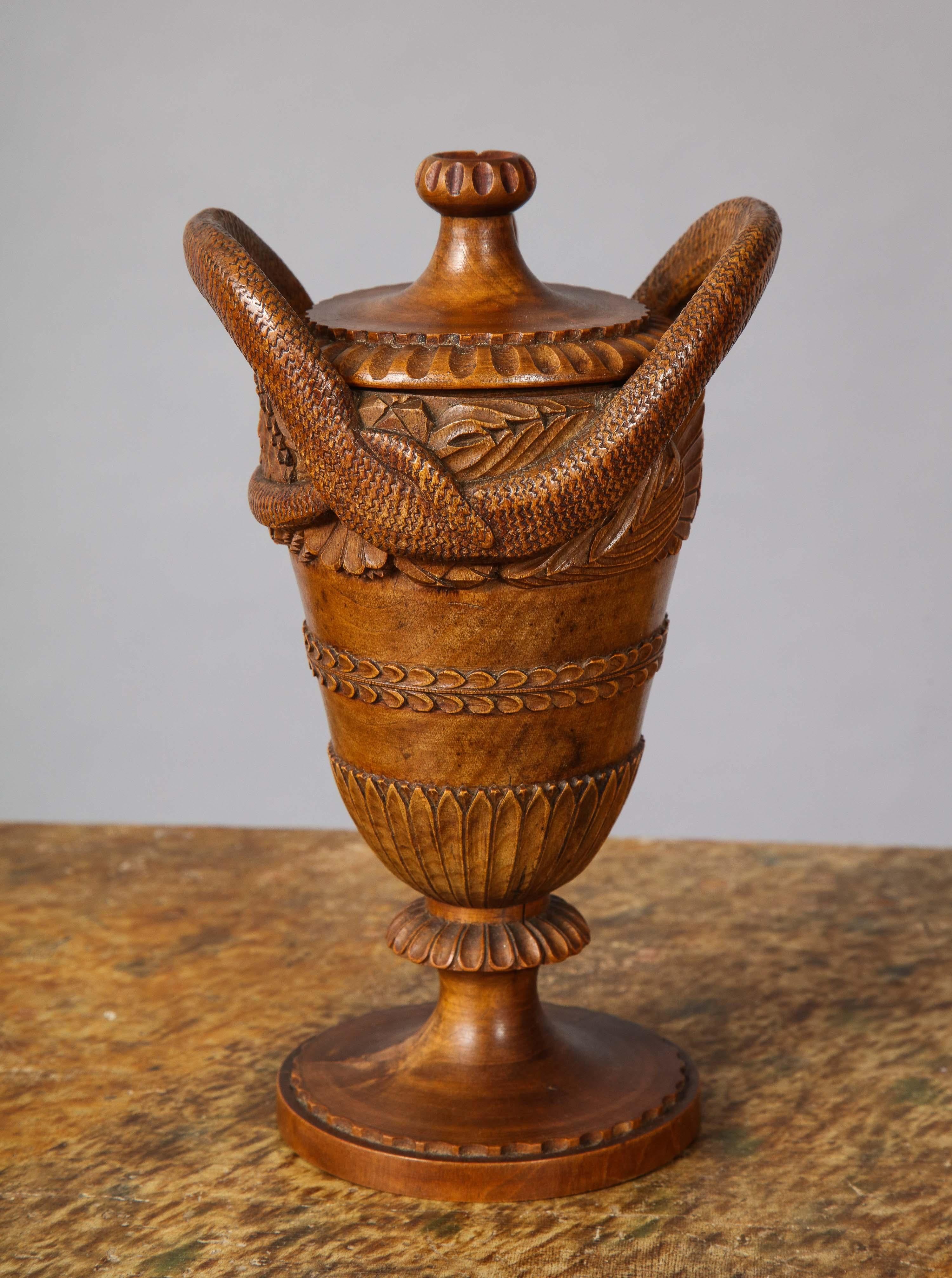 European Early 19th Century Serpent Handled Treen Urn