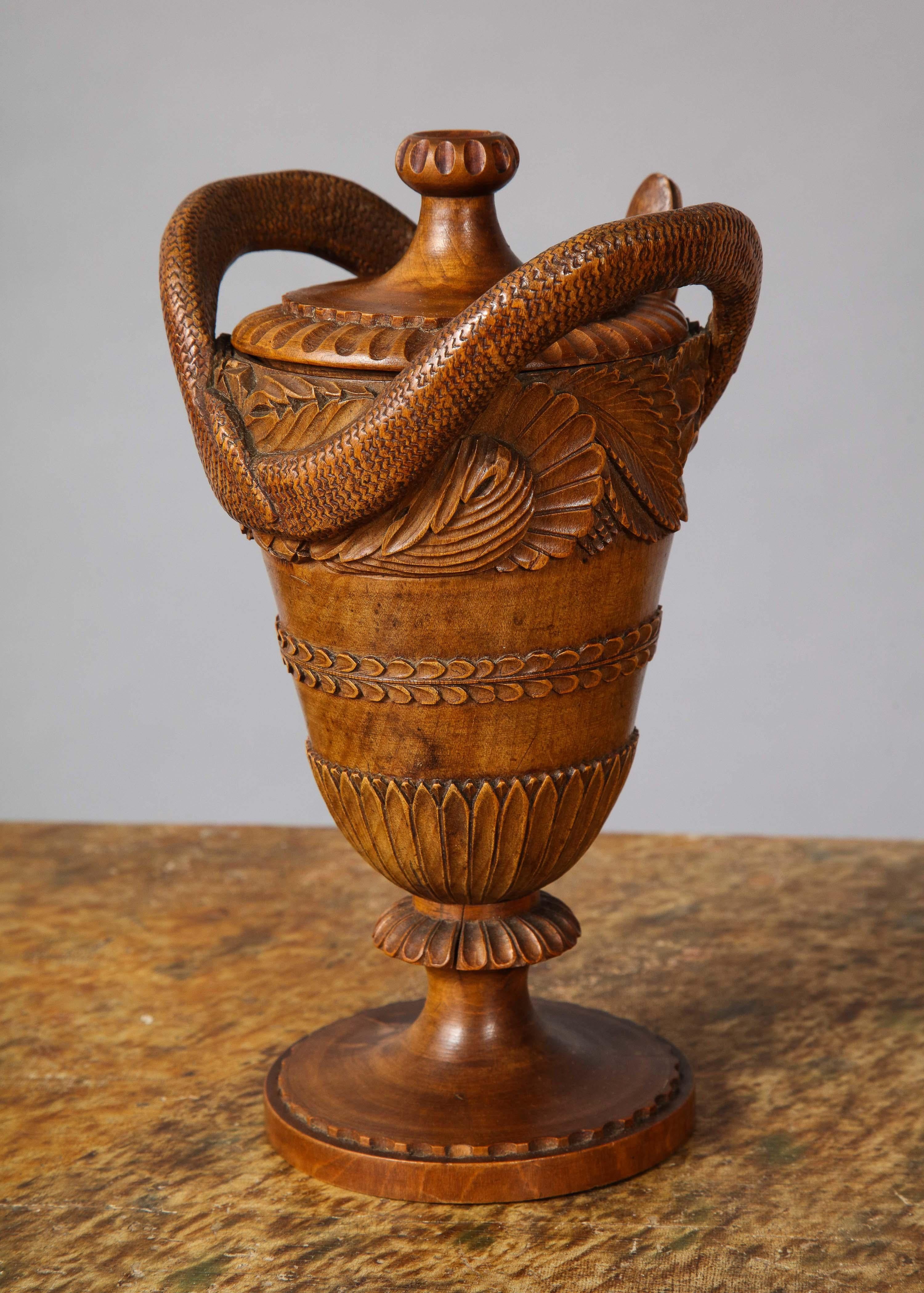 Early 19th Century Serpent Handled Treen Urn In Good Condition In Greenwich, CT