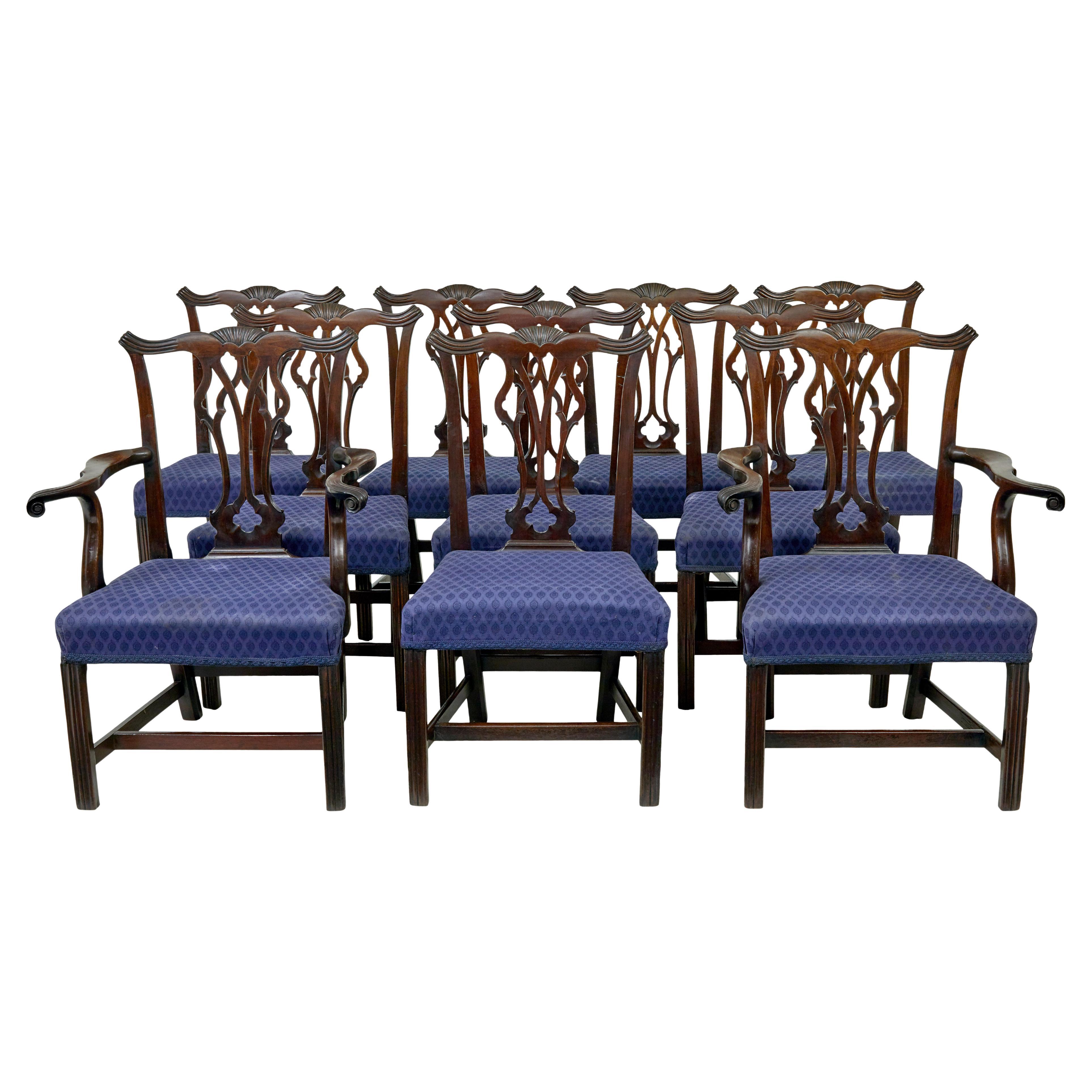 Early 19th century set of 10 Chippendale design dining chairs For Sale
