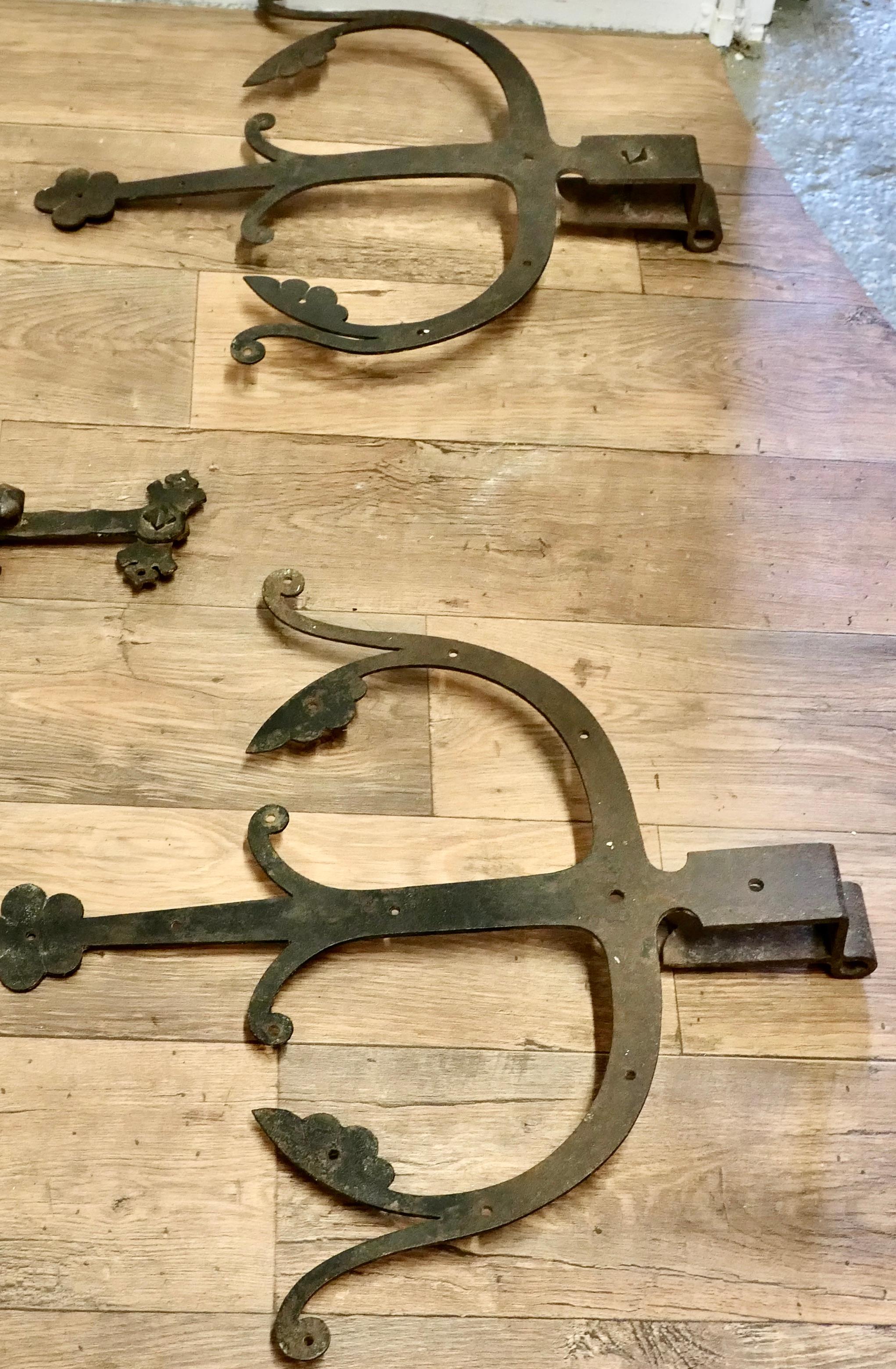 Gothic Early 19th Century Set of Double Castle Door Hinges  A rare find  For Sale